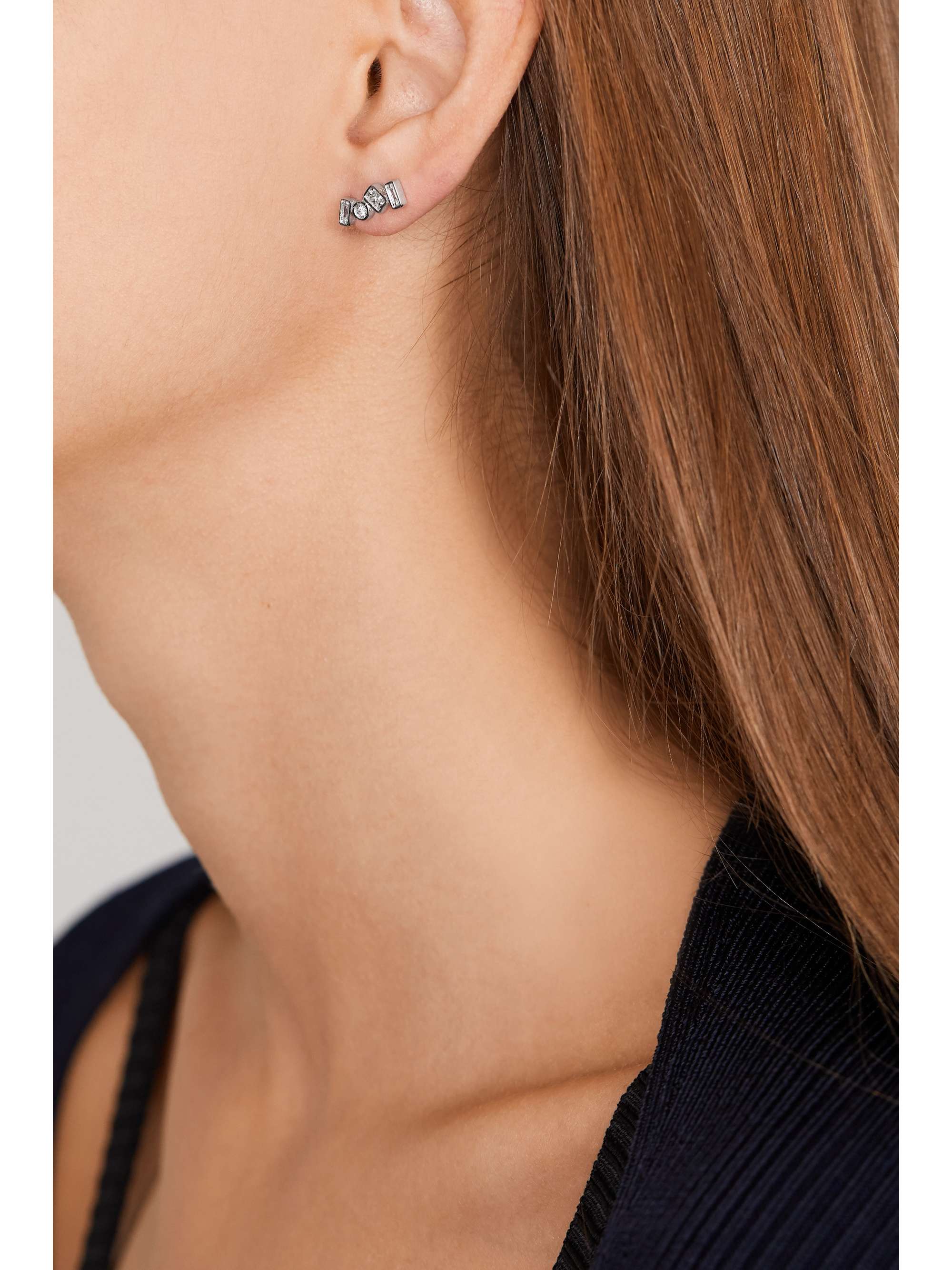 SUZANNE KALAN 18-karat white gold diamond earrings