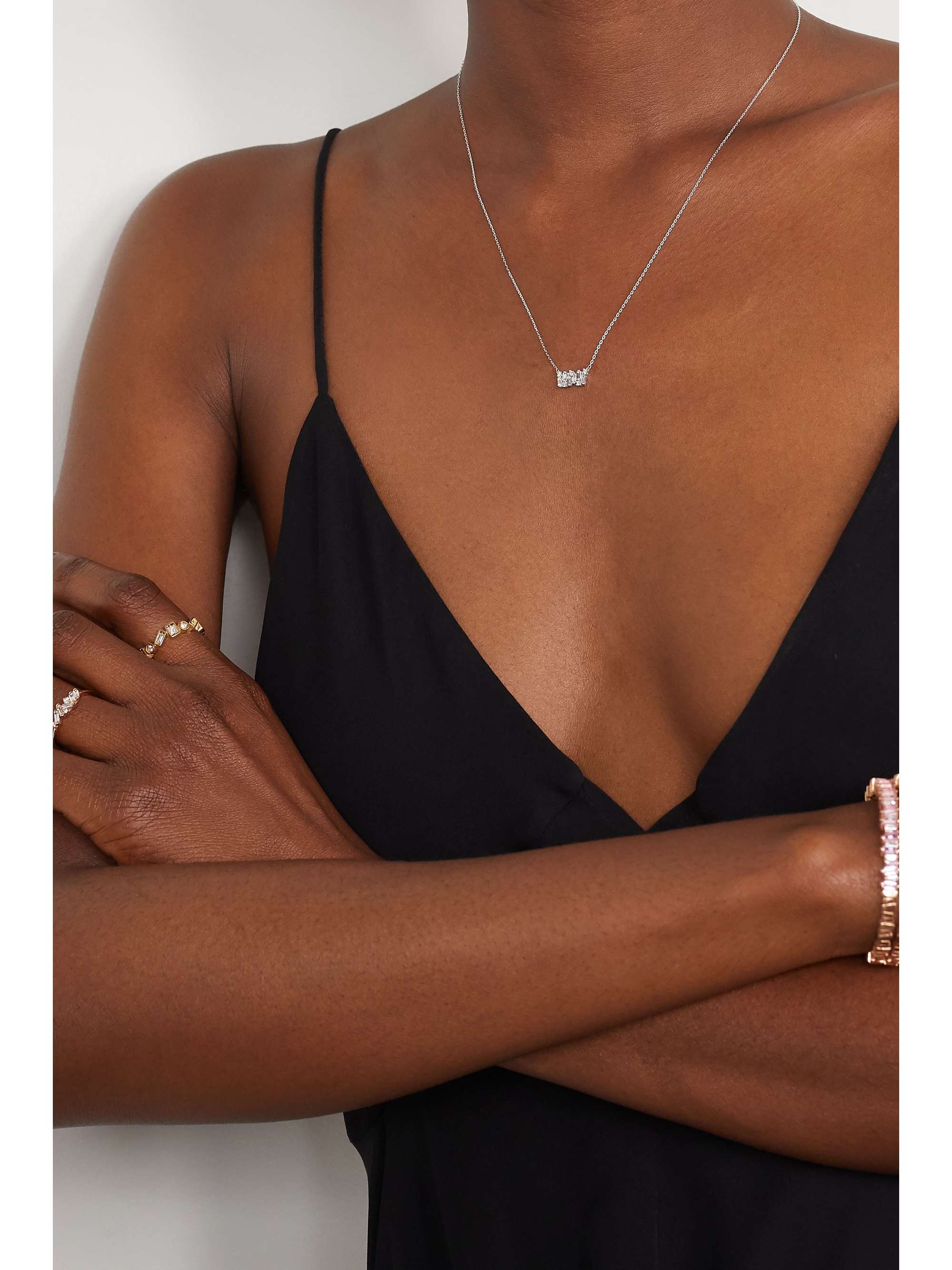 SUZANNE KALAN 18-karat white gold diamond necklace