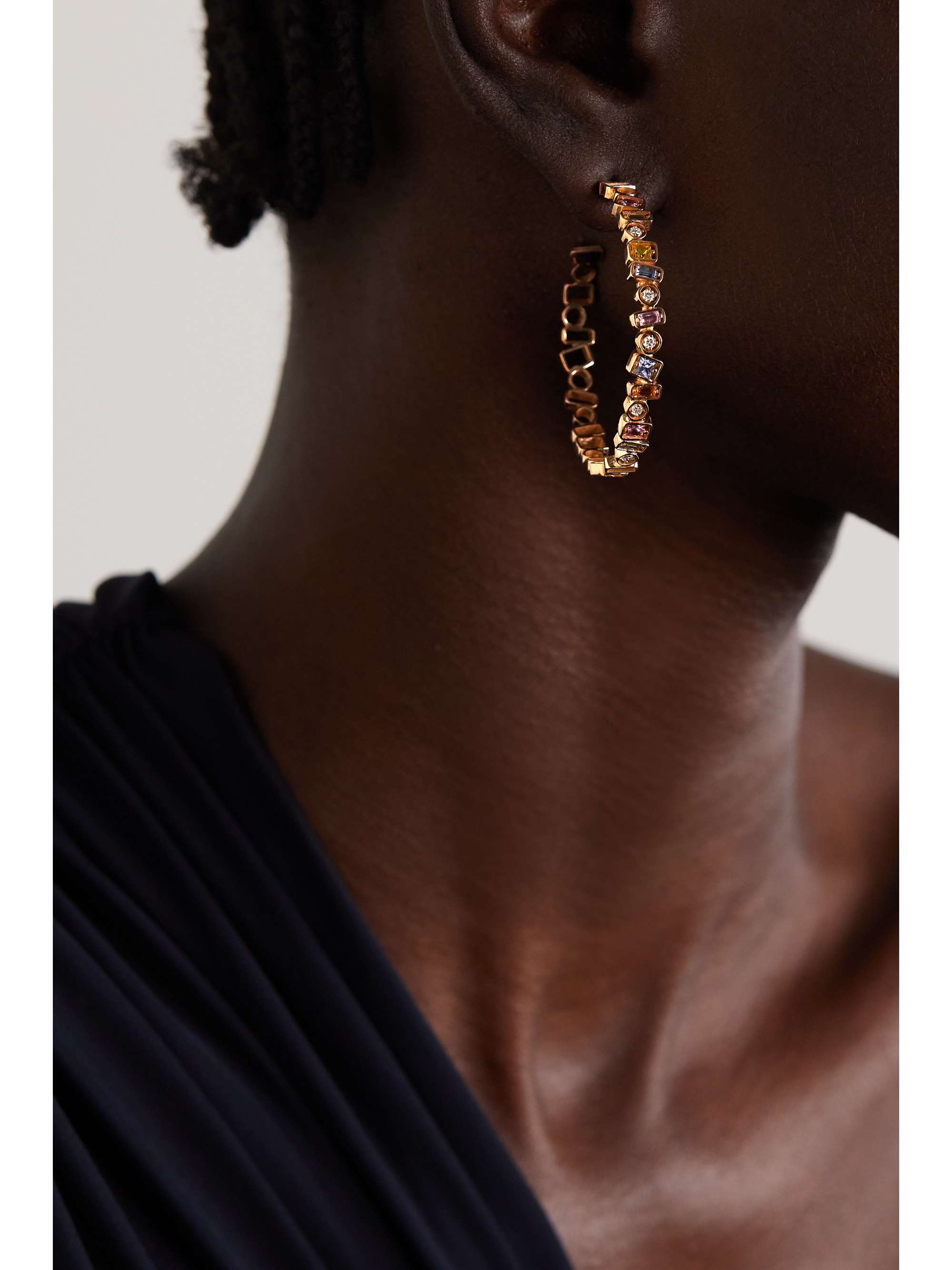 SUZANNE KALAN 18-karat rose gold, sapphire and diamond hoop earrings
