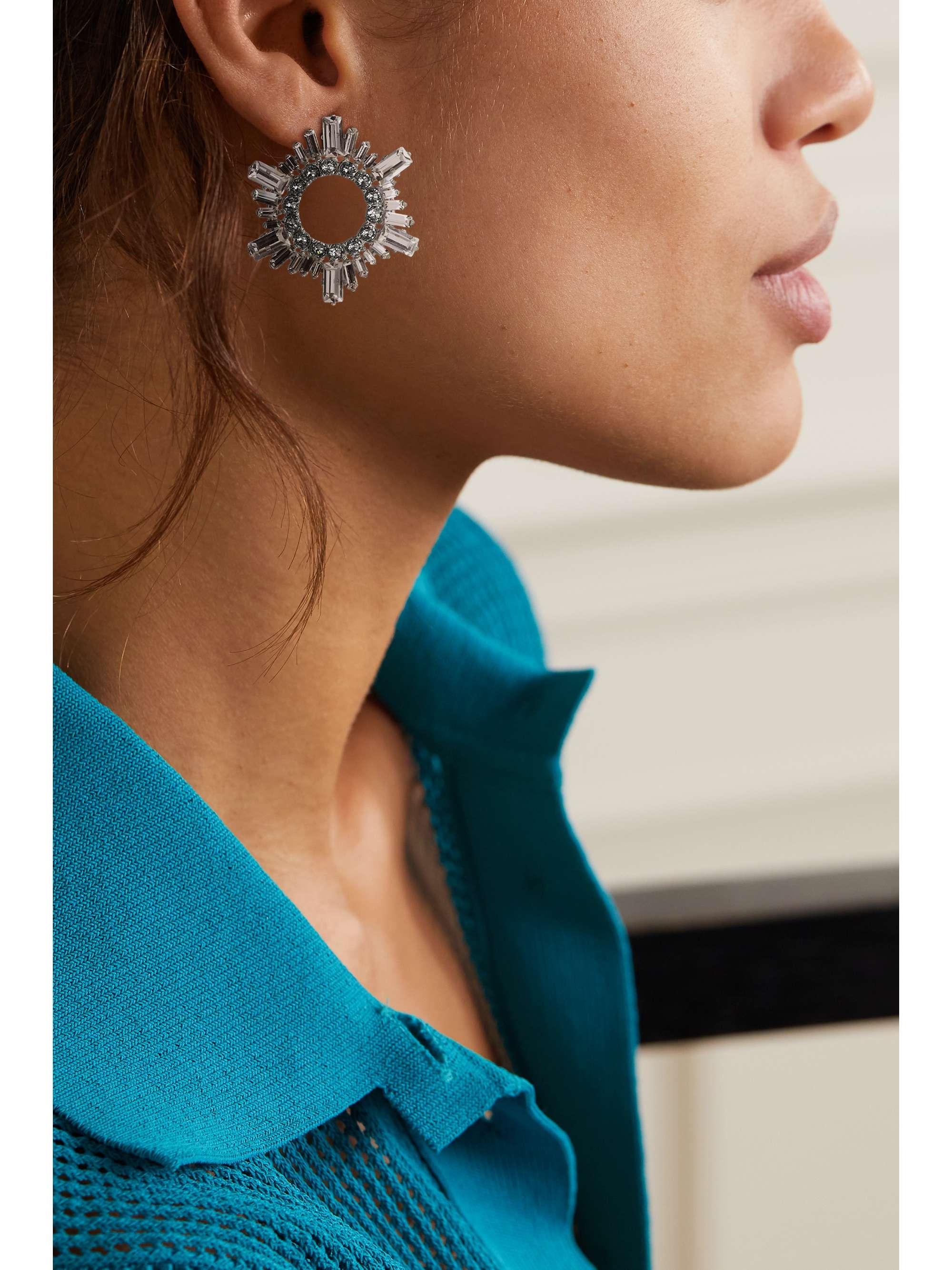 AMINA MUADDI Begum mini silver-tone crystal earrings