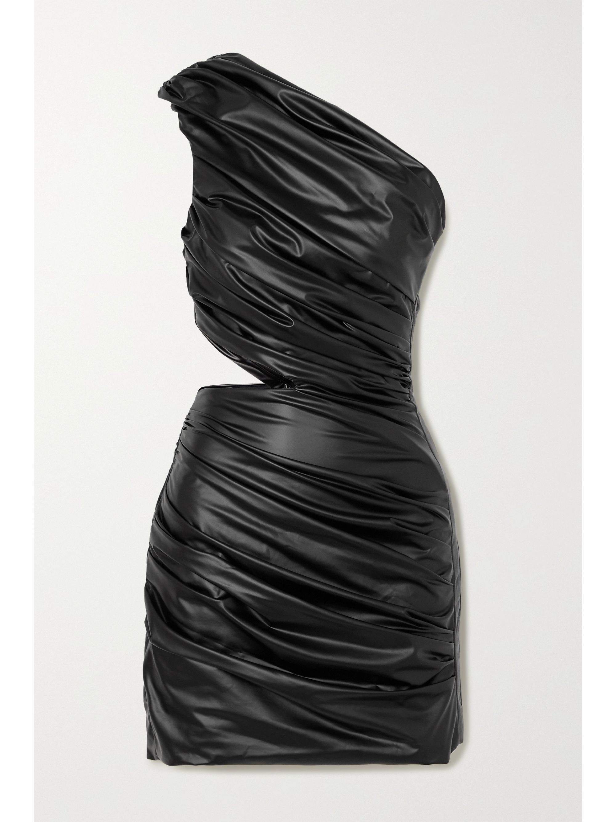 Black One-shoulder cutout ruched faux 