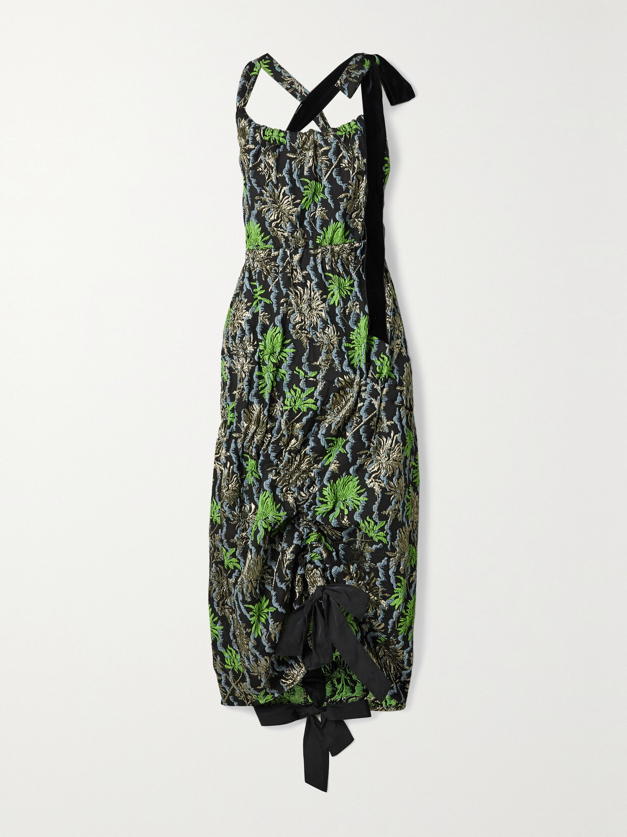 Meryll Rogge Asymmetric Velvet-trimmed Metallic Cloqué-jacquard Dress - Black