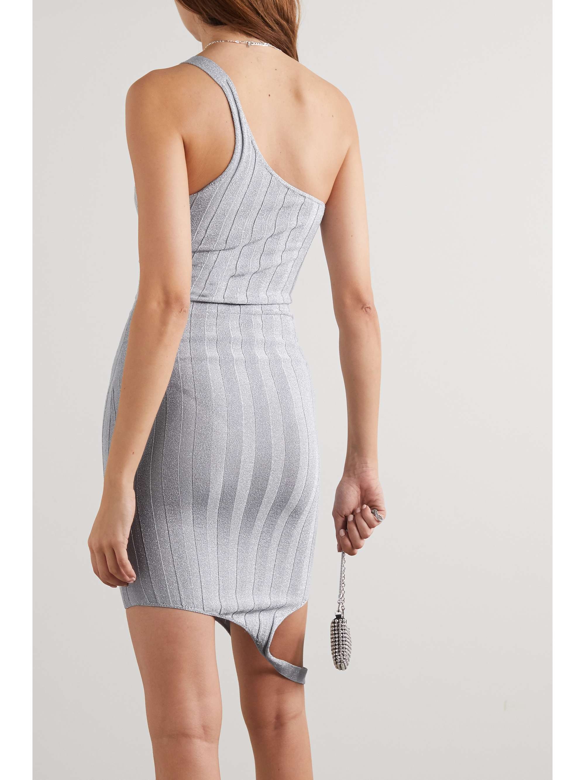 metallic knit one shoulder dress