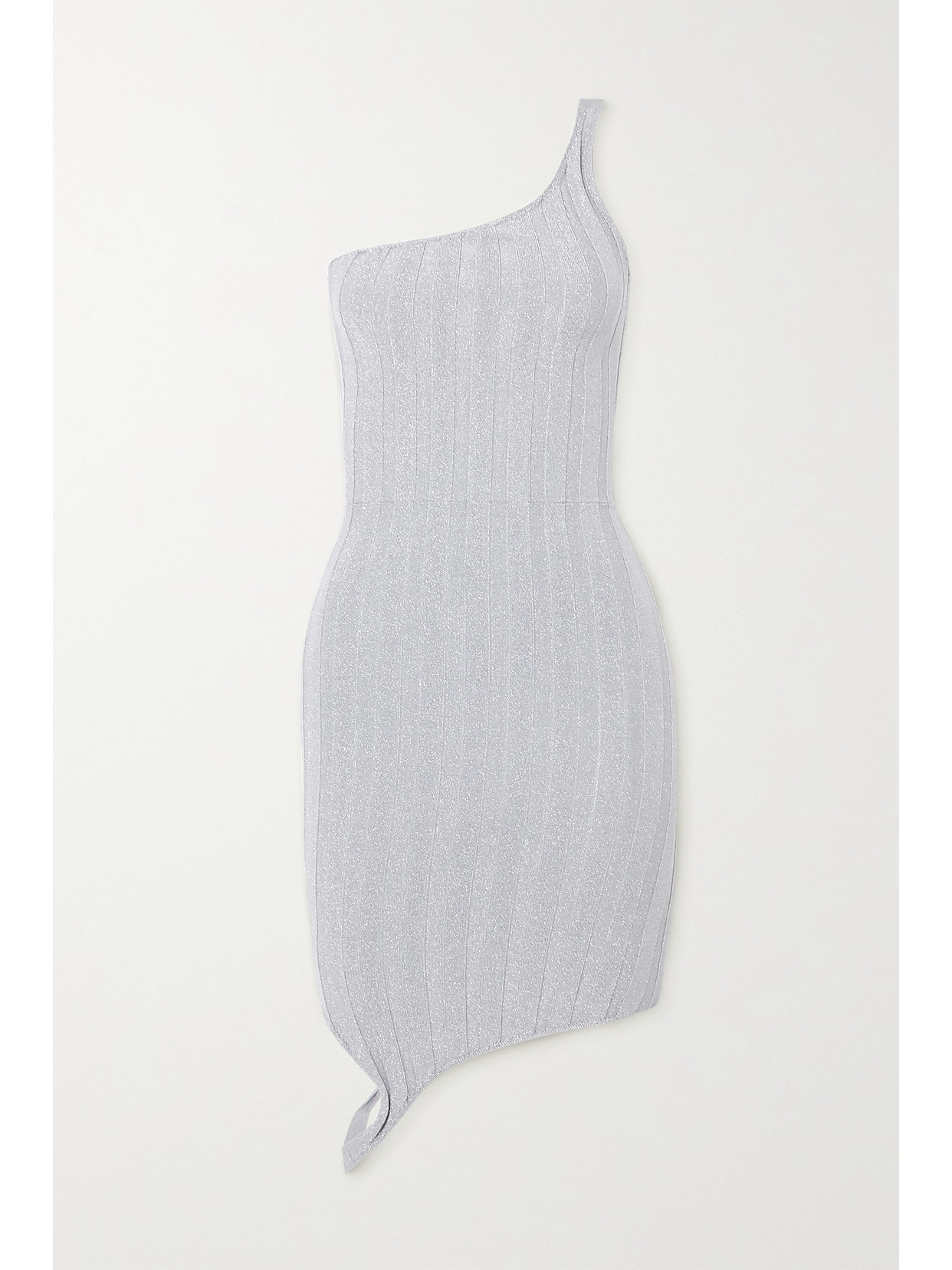 Ioannes Serpent One-shoulder Metallic Ribbed-knit Mini Dress In Silver ...