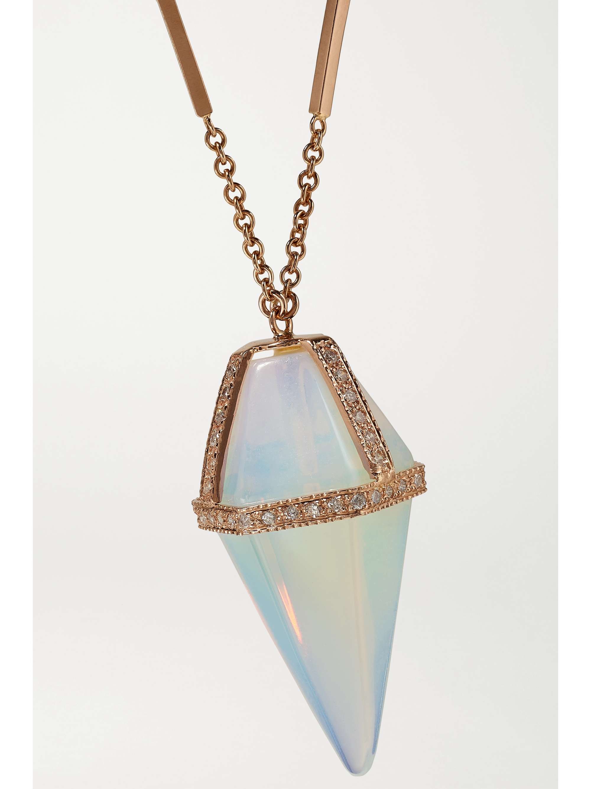 JACQUIE AICHE Pendulum 14-karat rose gold, opal and diamond necklace