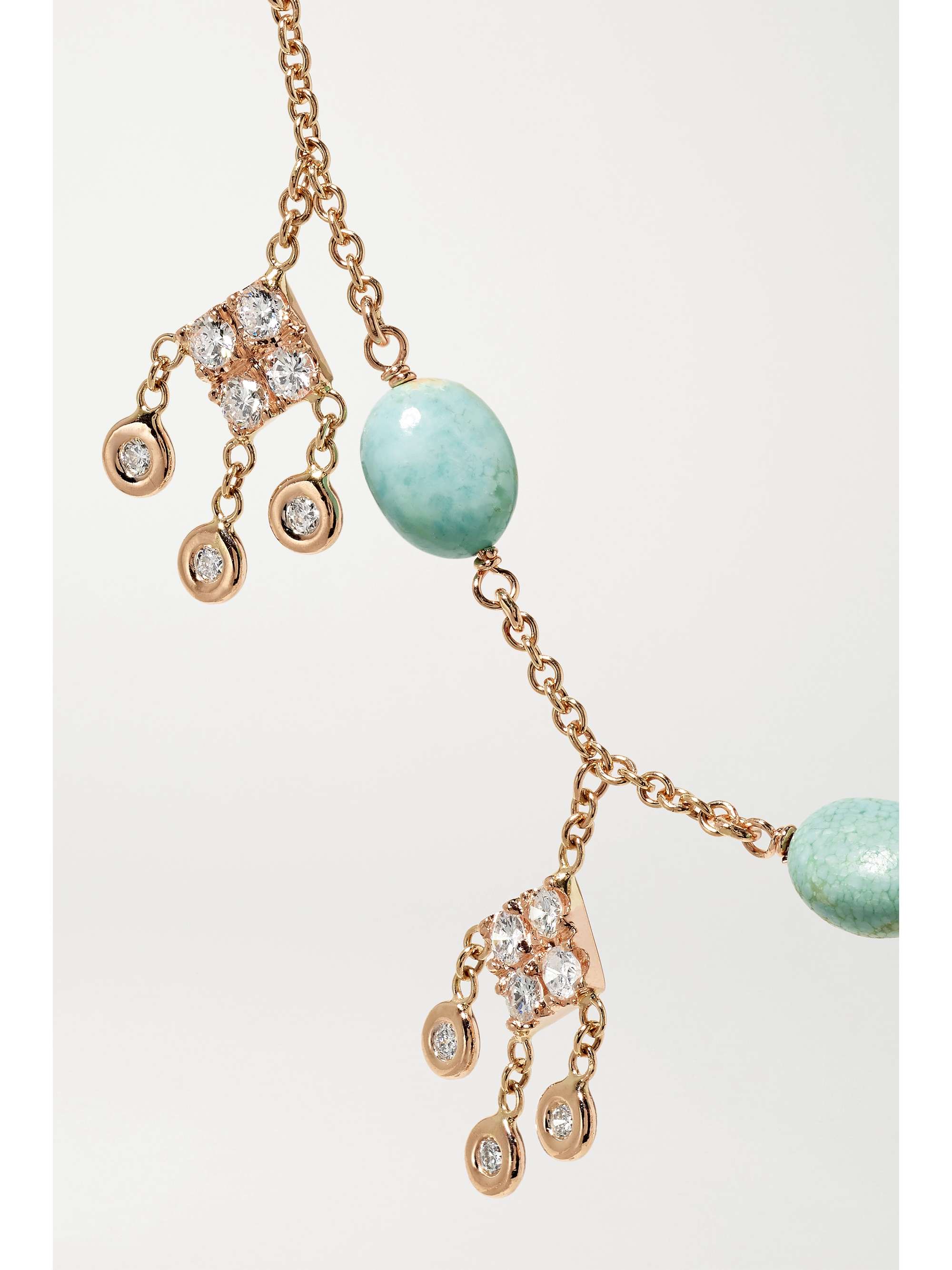 JACQUIE AICHE Shaker 14-karat rose gold, turquoise and diamond necklace