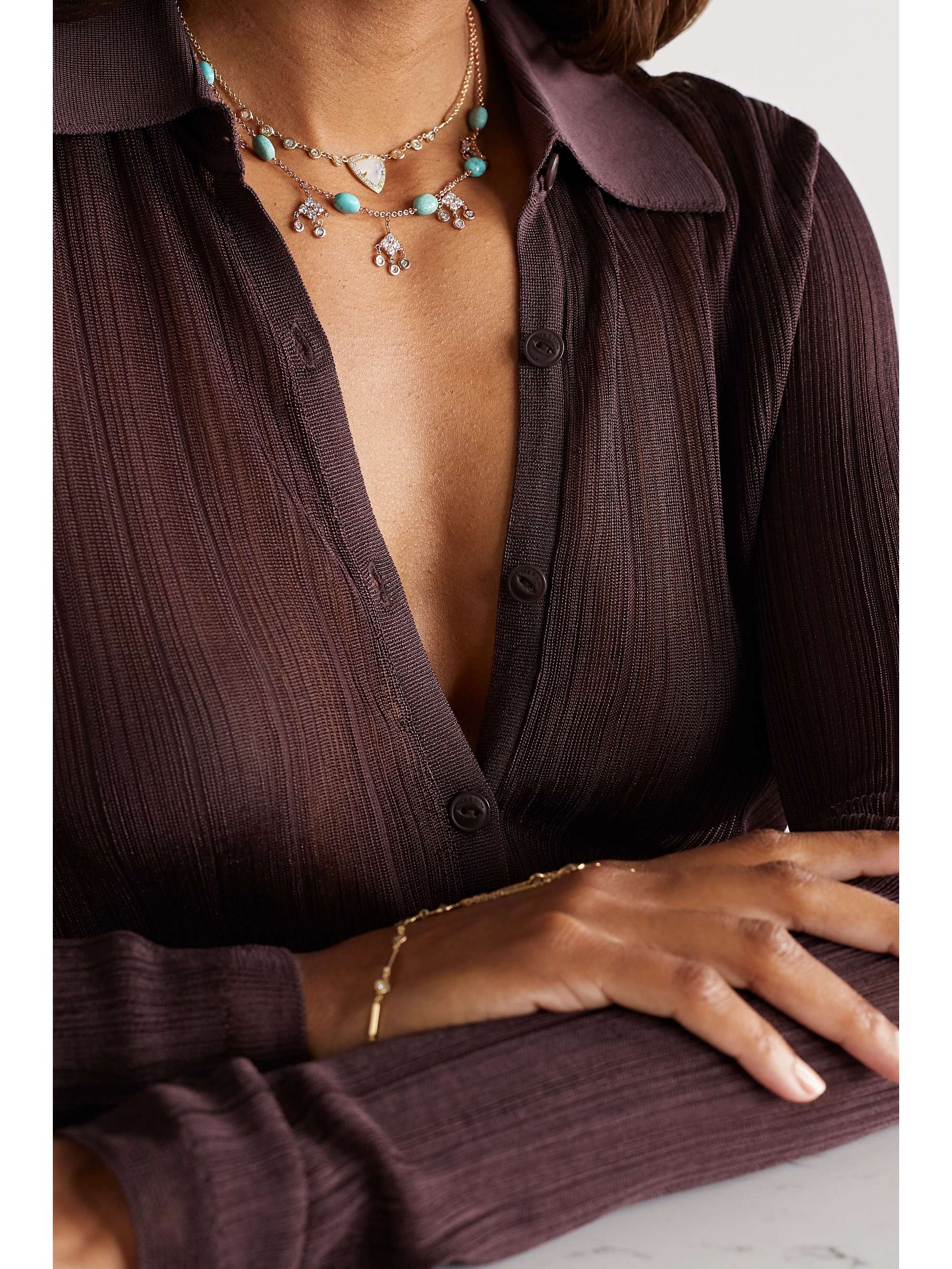 JACQUIE AICHE Shaker 14-karat rose gold, turquoise and diamond necklace