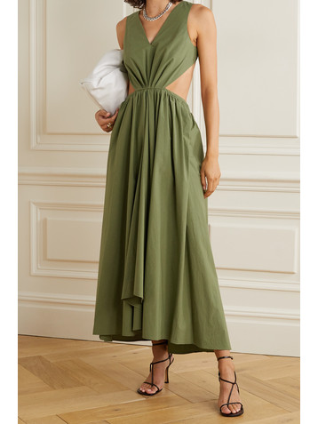 DEVEAUX Madelyn cutout cotton-poplin dress