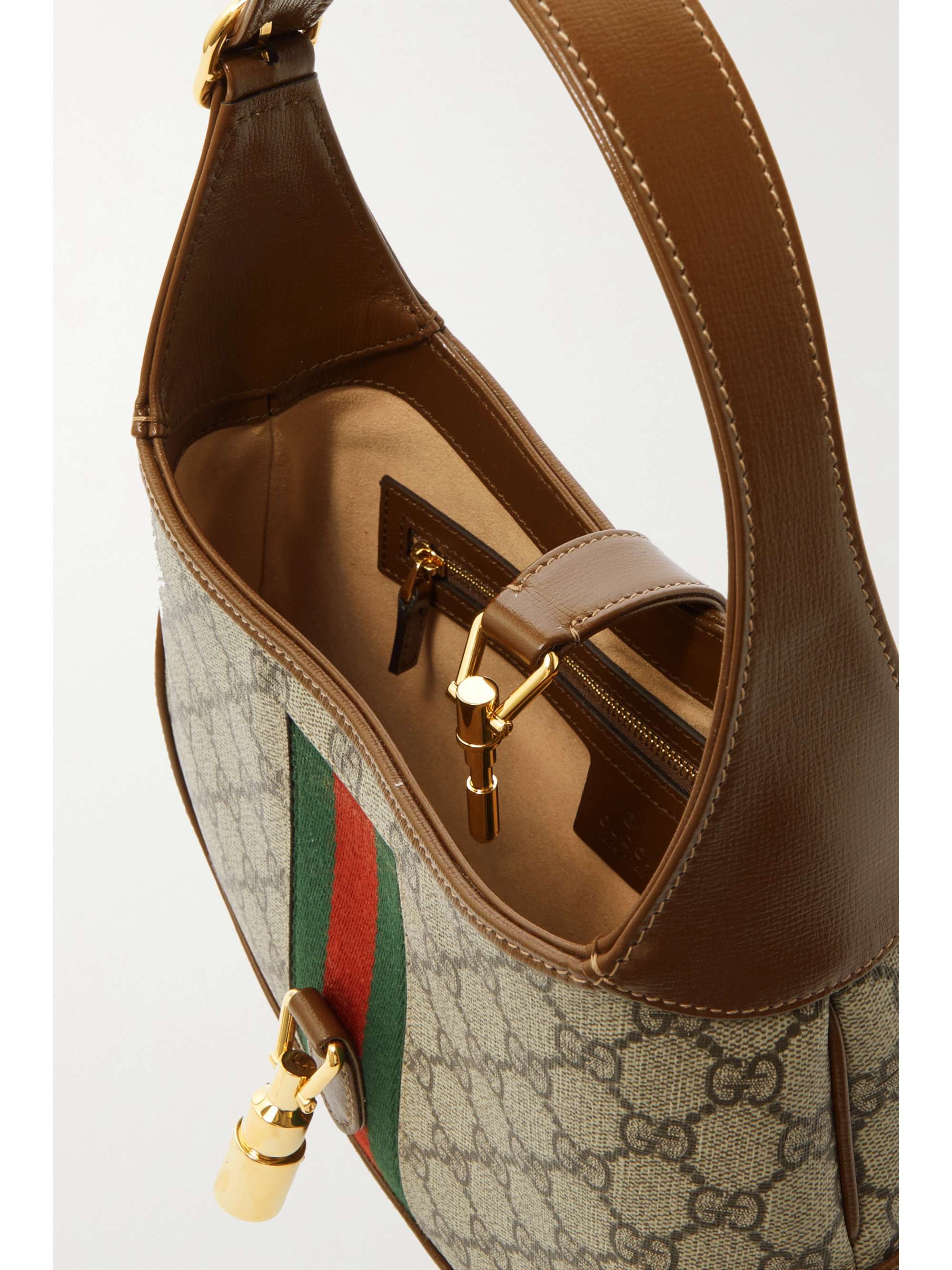 GUCCI Jackie 1961 small webbing-trimmed coated-canvas and leather shoulder bag