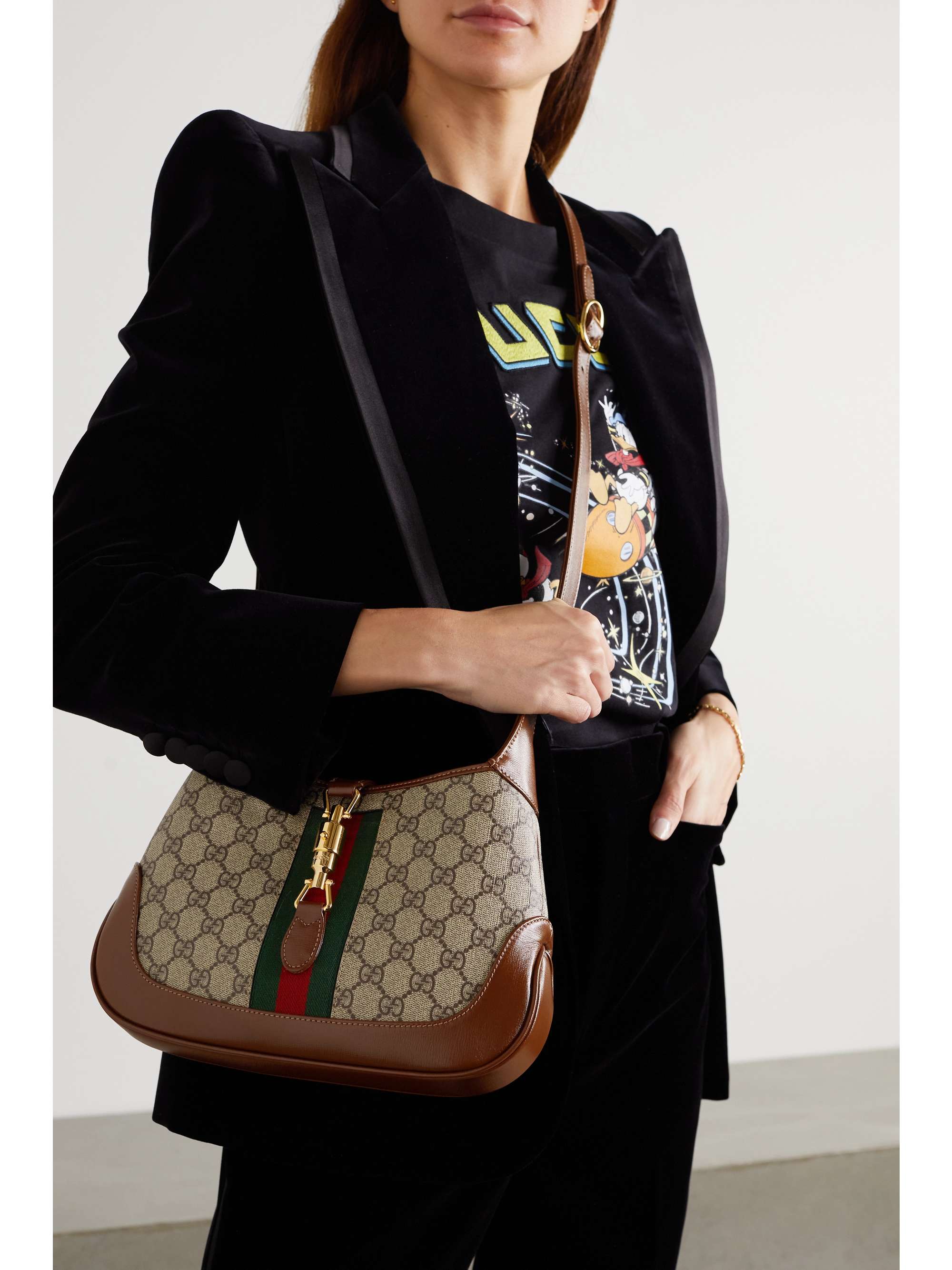 GUCCI Jackie 1961 small webbing-trimmed coated-canvas and leather shoulder  bag