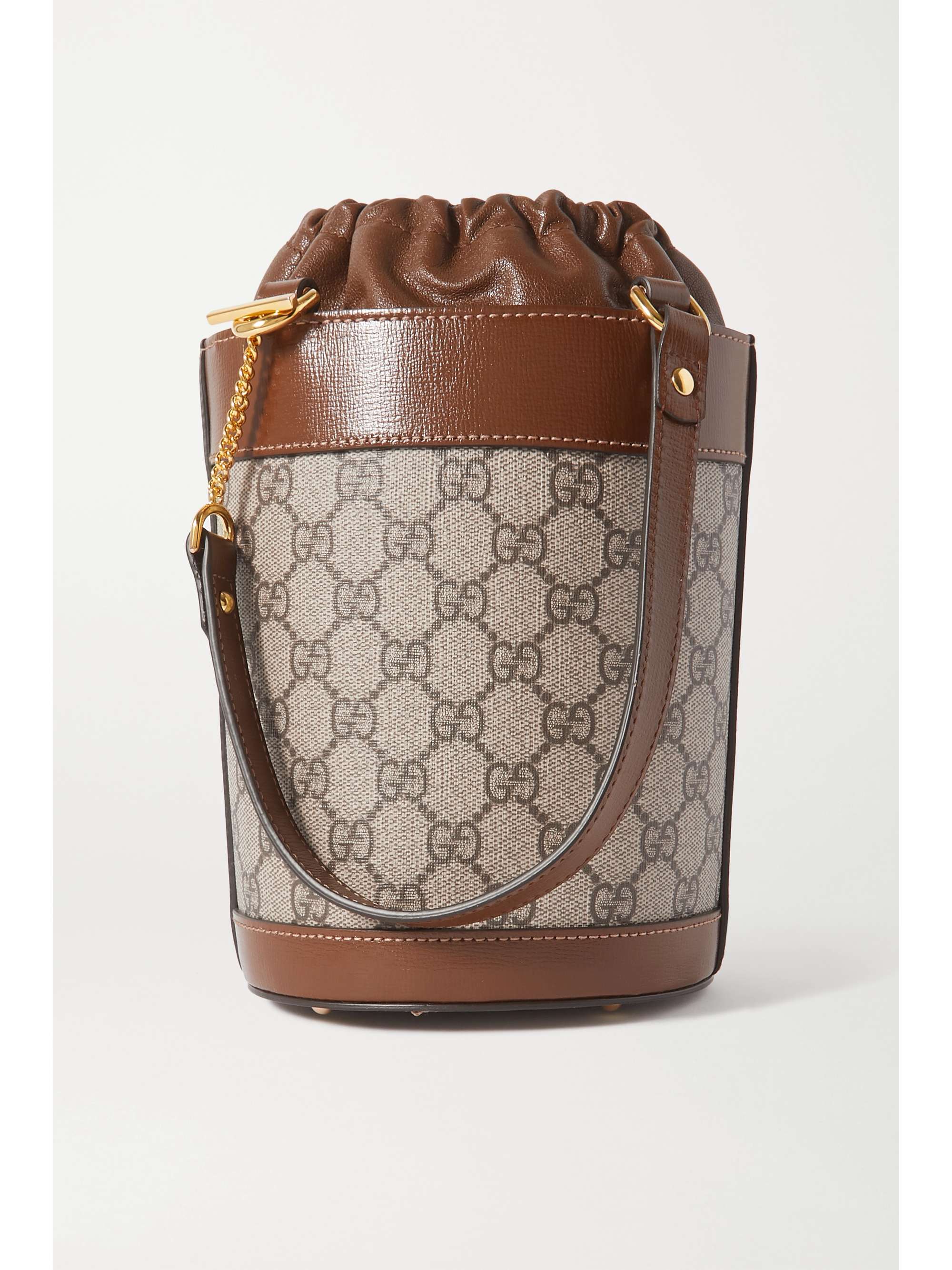 GUCCI 1955 Horsebit leather-trimmed printed coated-canvas bucket bag