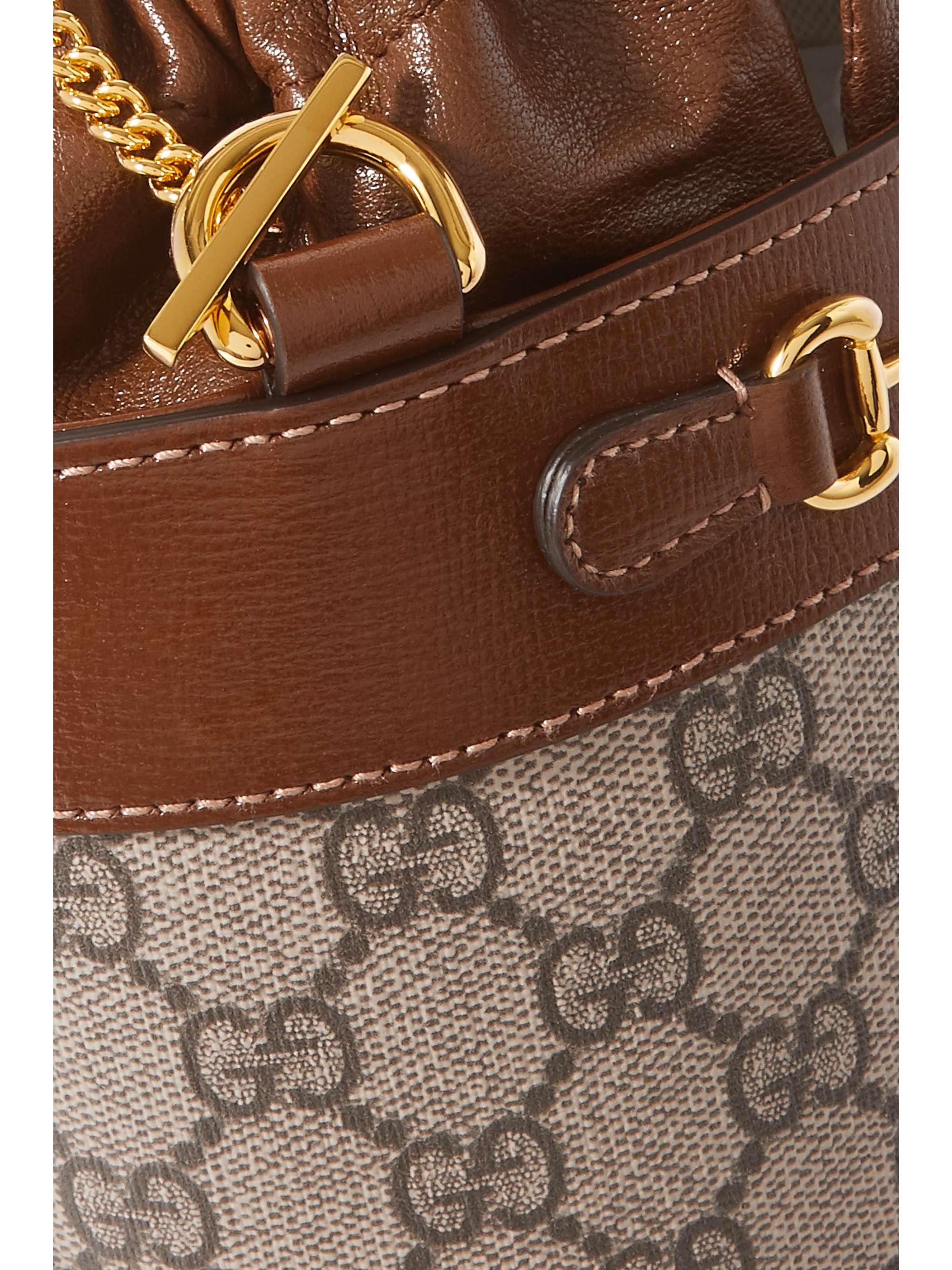 GUCCI 1955 Horsebit leather-trimmed printed coated-canvas bucket bag