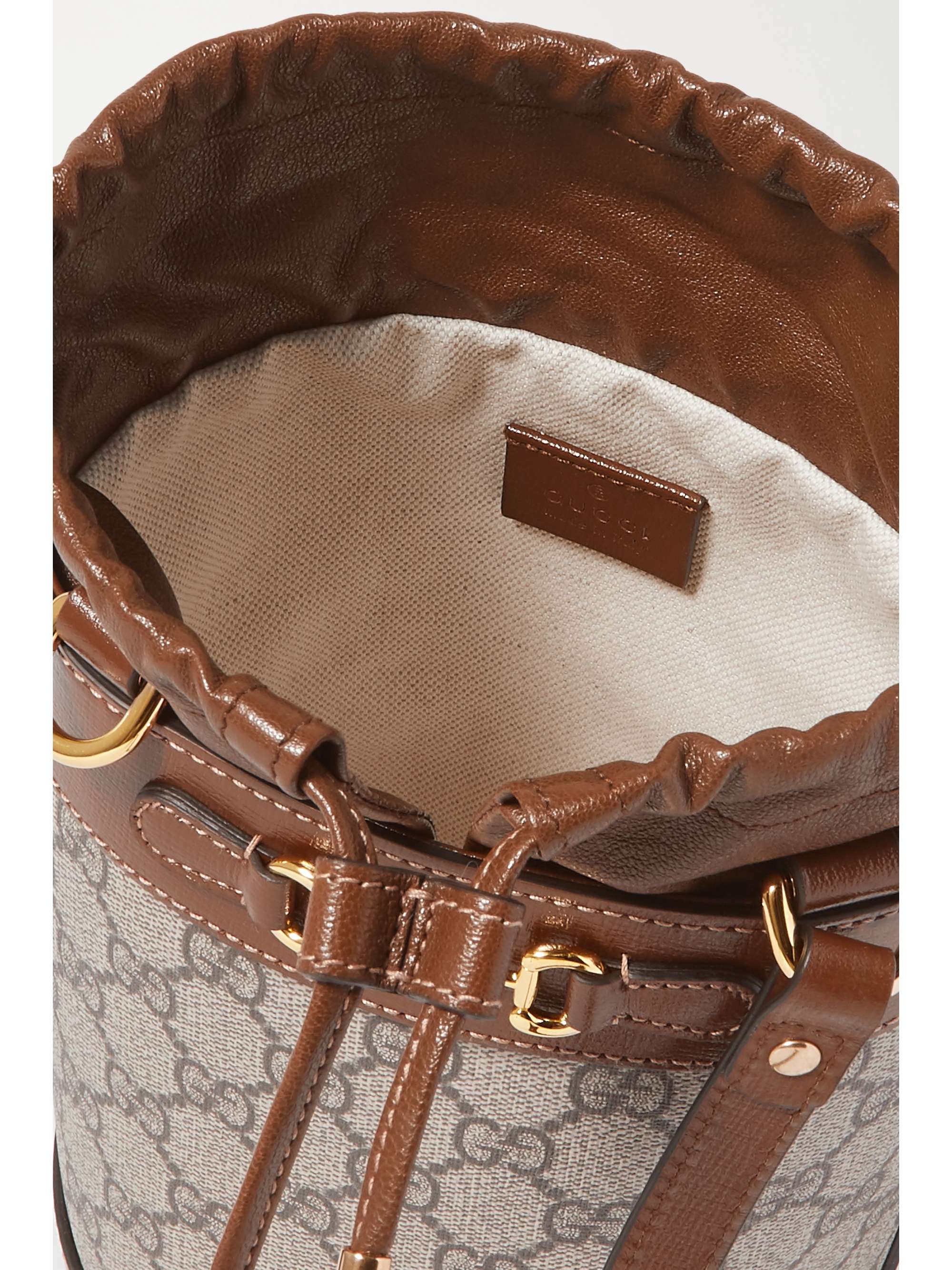 GUCCI 1955 Horsebit leather-trimmed printed coated-canvas bucket bag