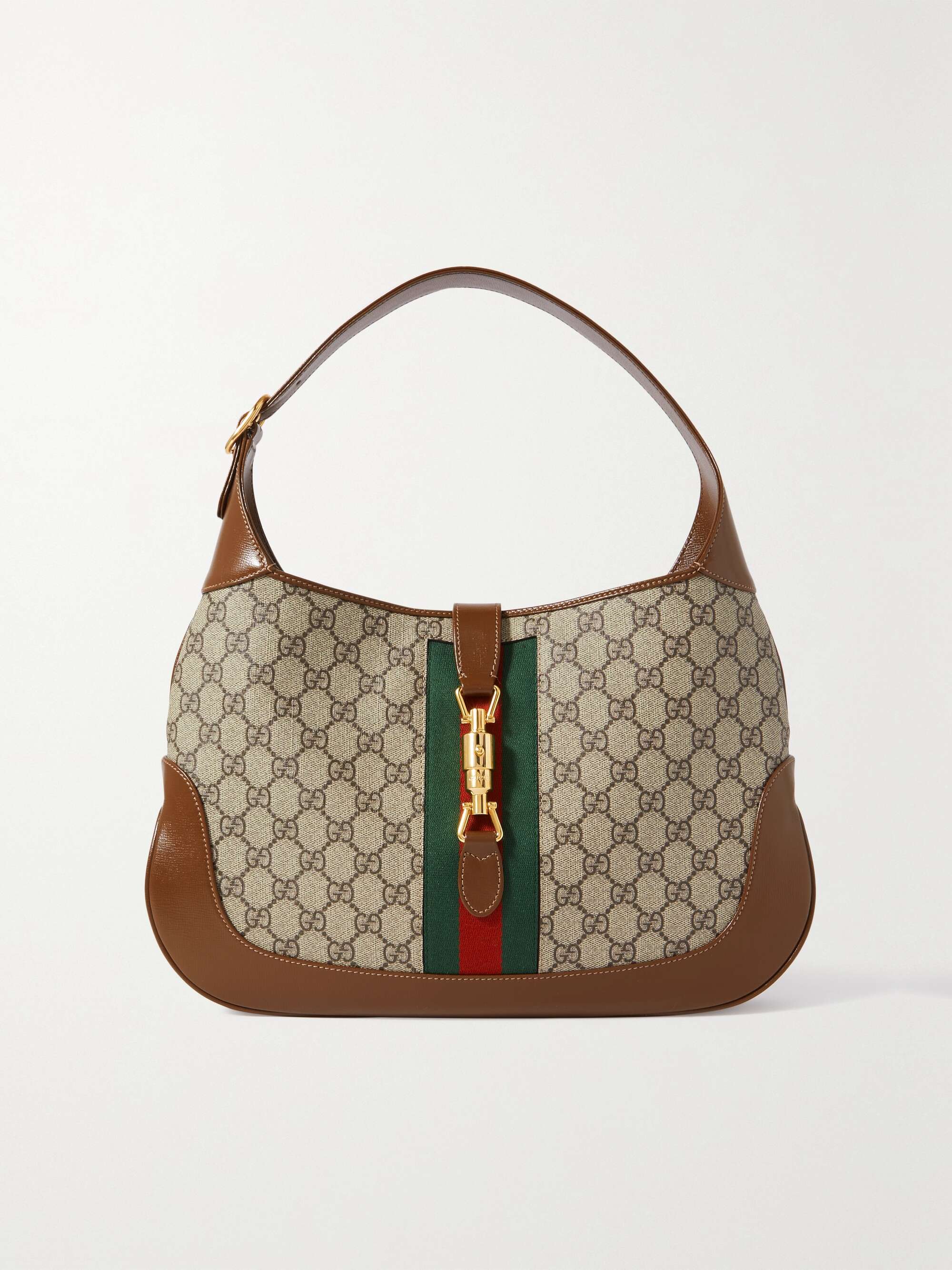 Gucci Jackie 1961 Medium Webbing-Trimmed Coated-Canvas and Leather