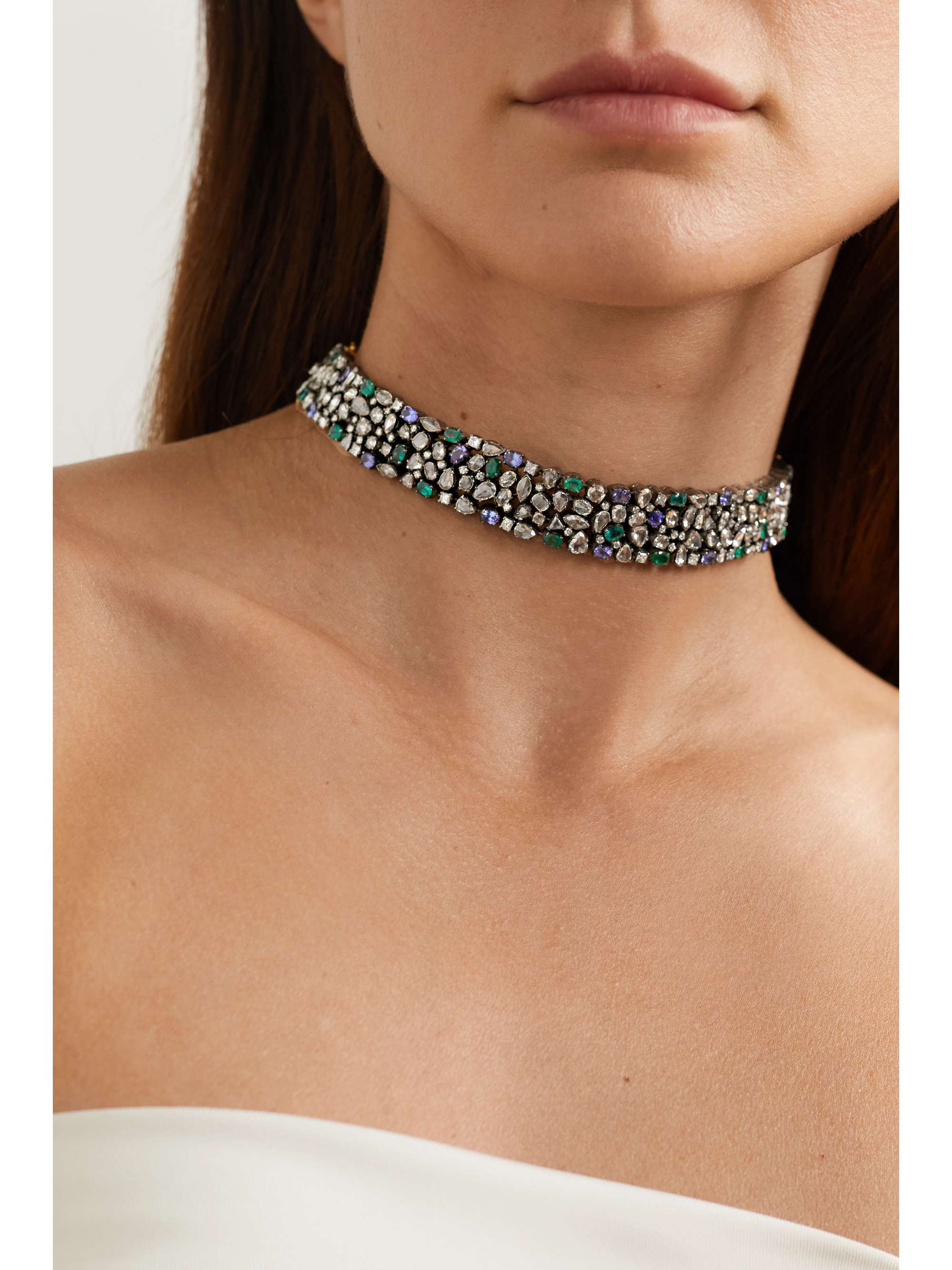 AMRAPALI LONDON Convertible sterling silver-plated 18-karat gold multi-stone necklace