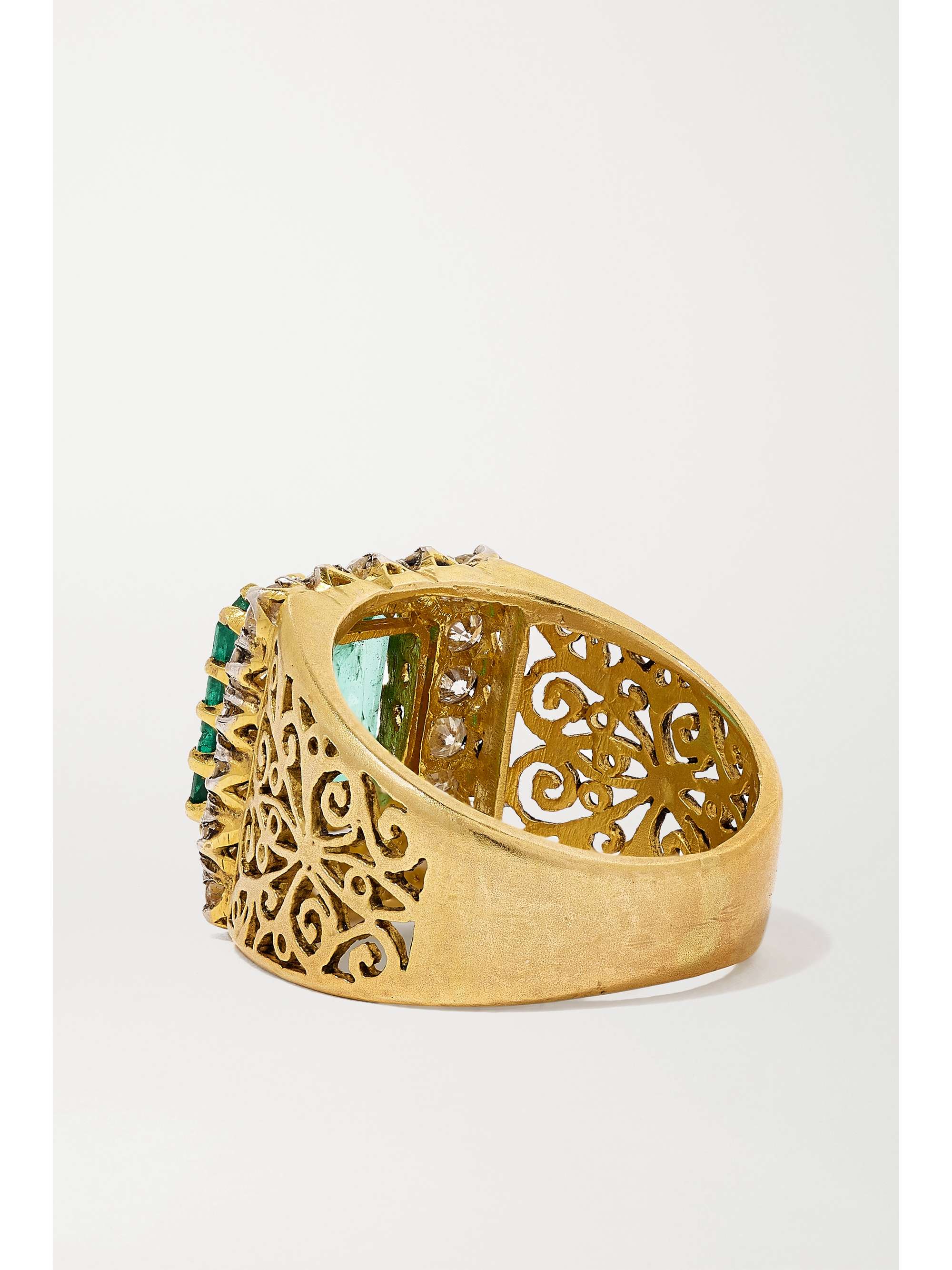 AMRAPALI LONDON Sterling silver-plated 18-karat gold, emerald and diamond ring