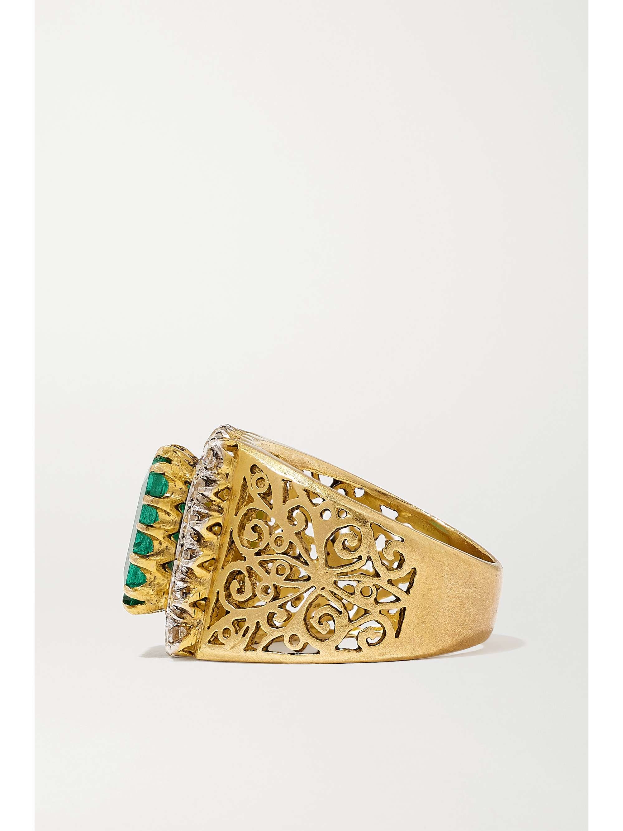 AMRAPALI LONDON Sterling silver-plated 18-karat gold, emerald and diamond ring