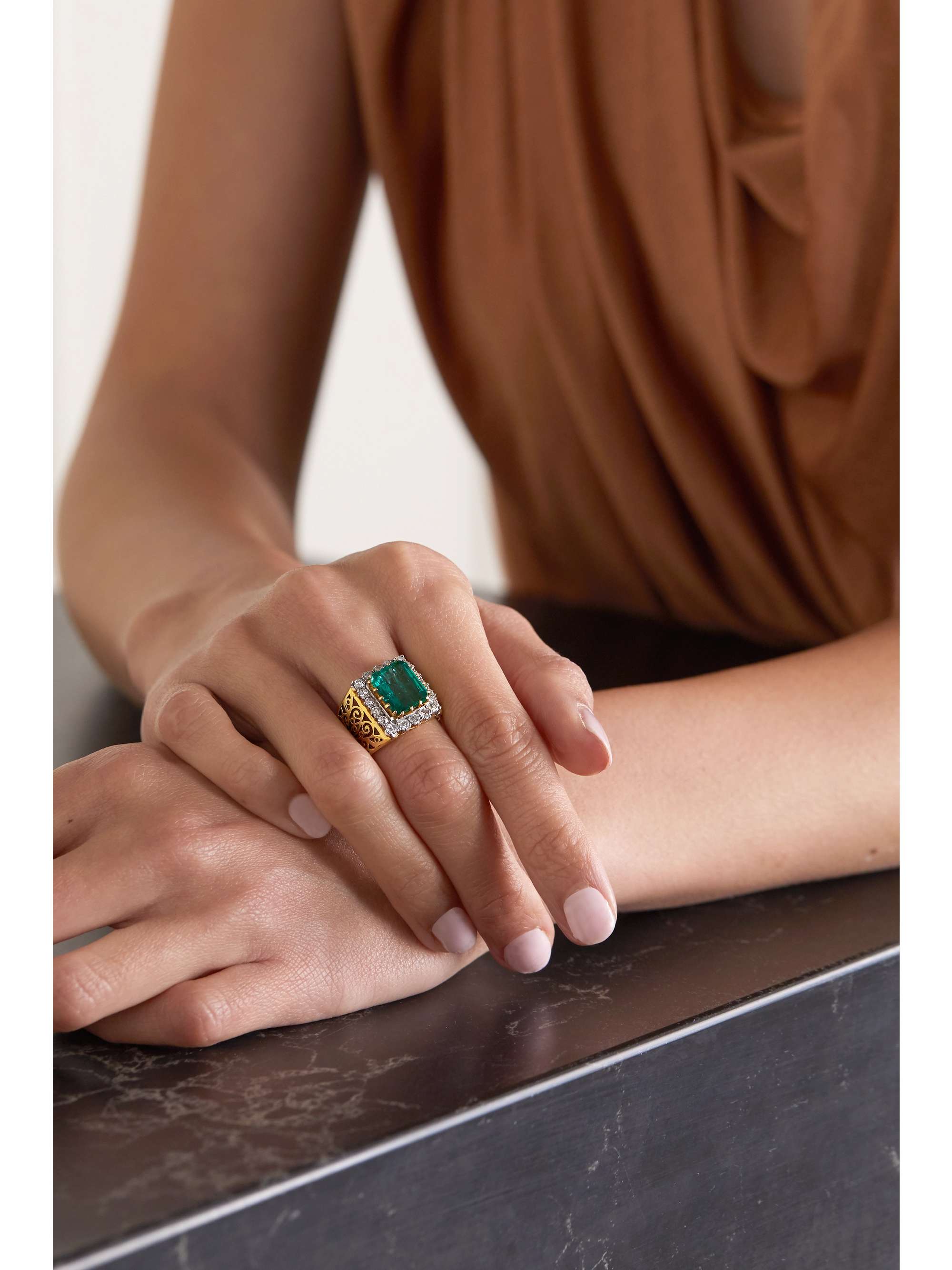 AMRAPALI LONDON Sterling silver-plated 18-karat gold, emerald and diamond ring