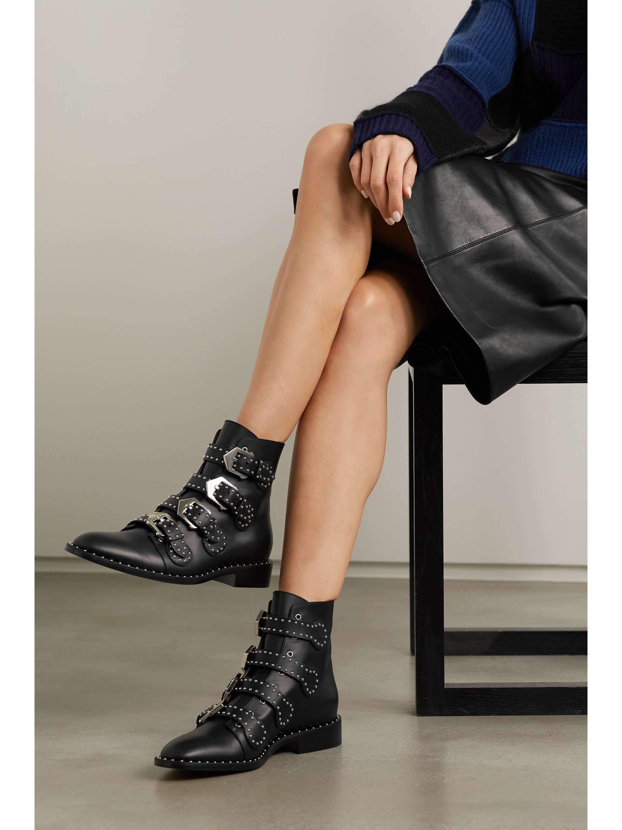 Elegant studded leather ankle boots