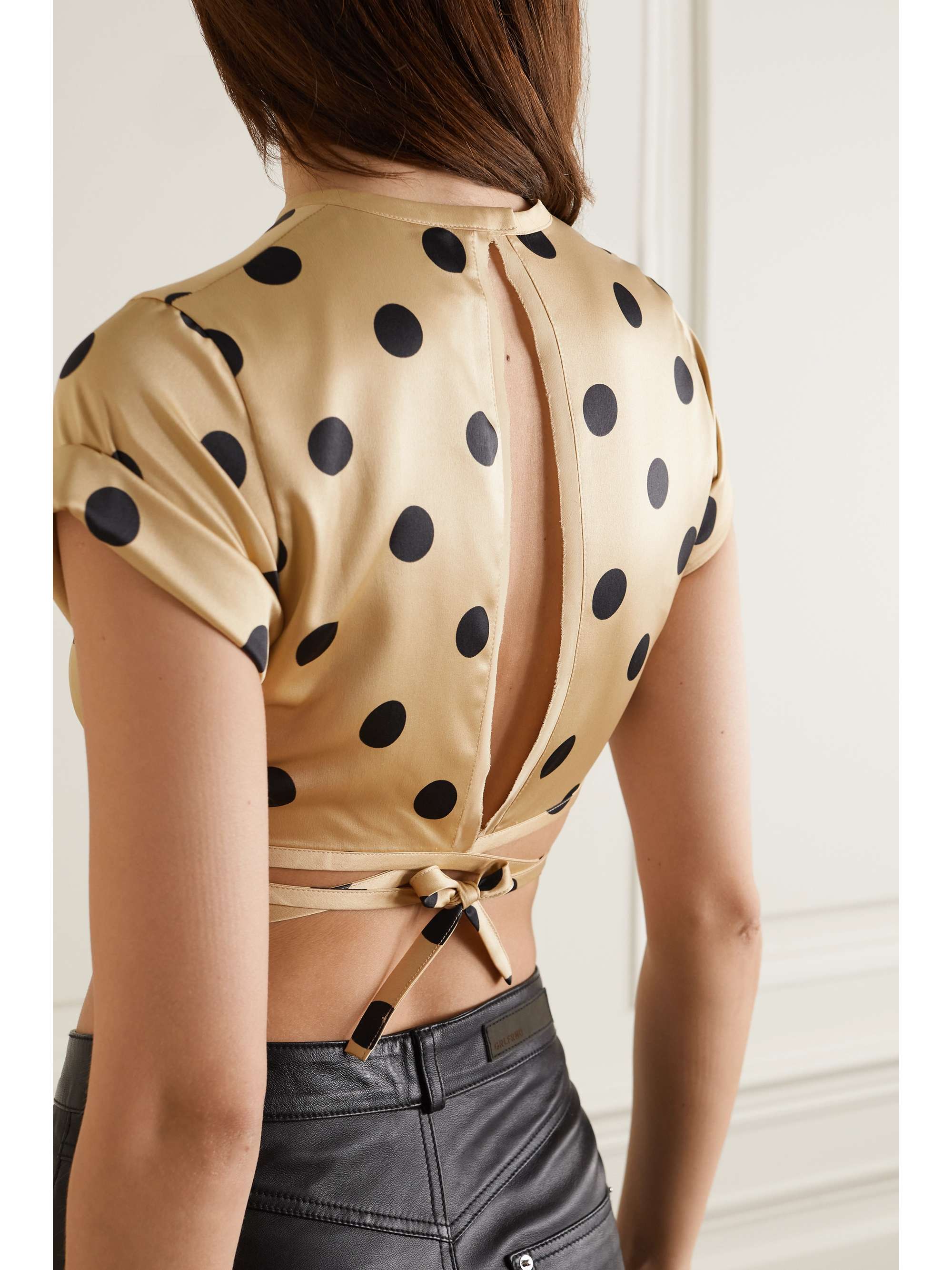 ORSEUND IRIS Le Club cropped polka-dot satin top