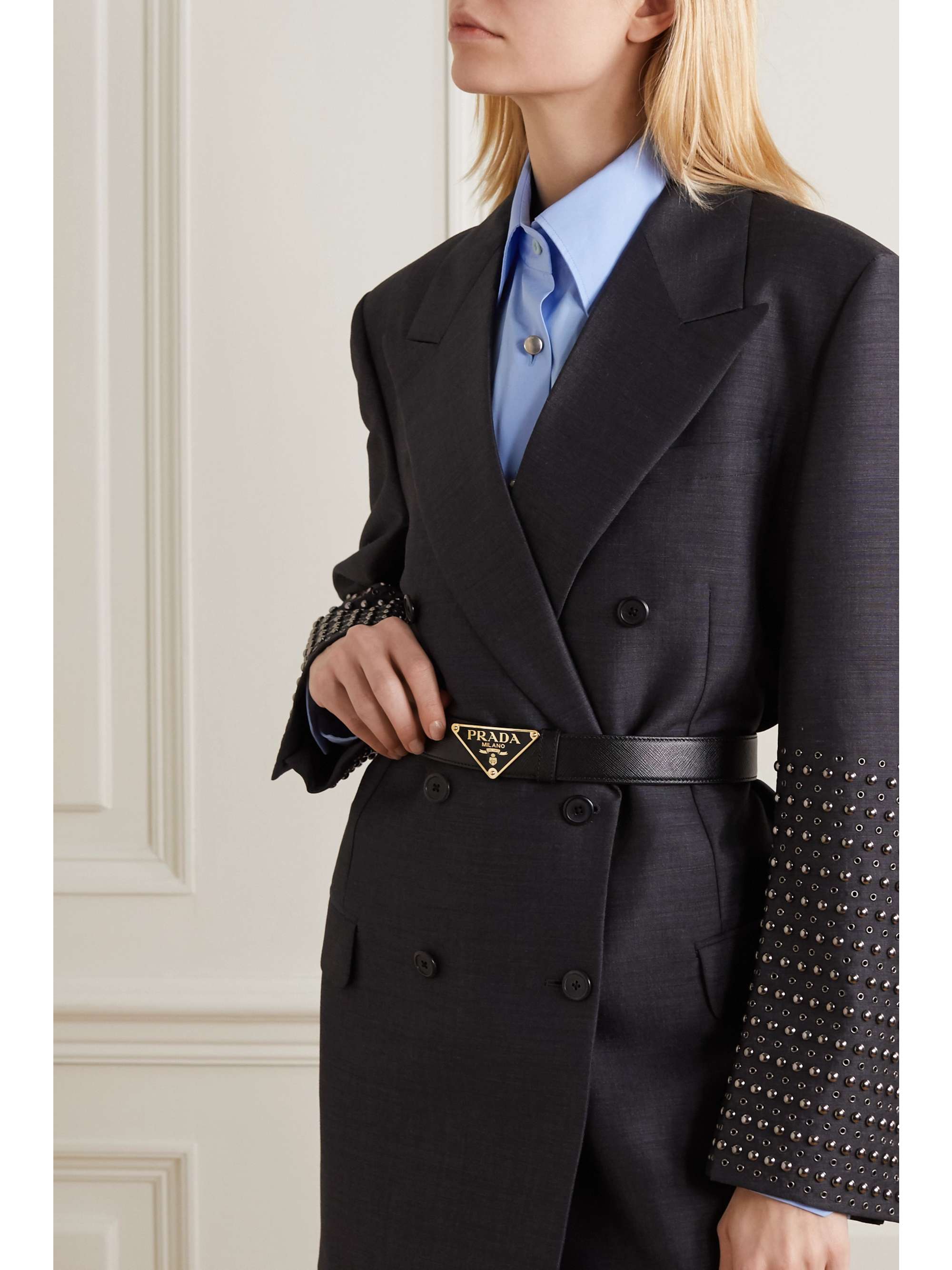 Black Textured-leather belt | PRADA 