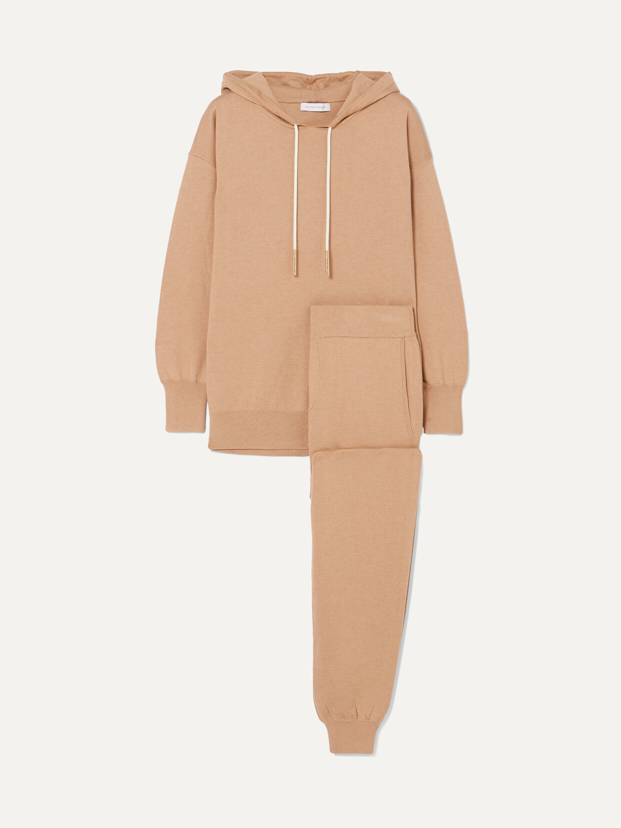 Shop Olivia Von Halle Gia Shanghai Silk And Cashmere-blend Hoodie And Track Pants Set In Beige