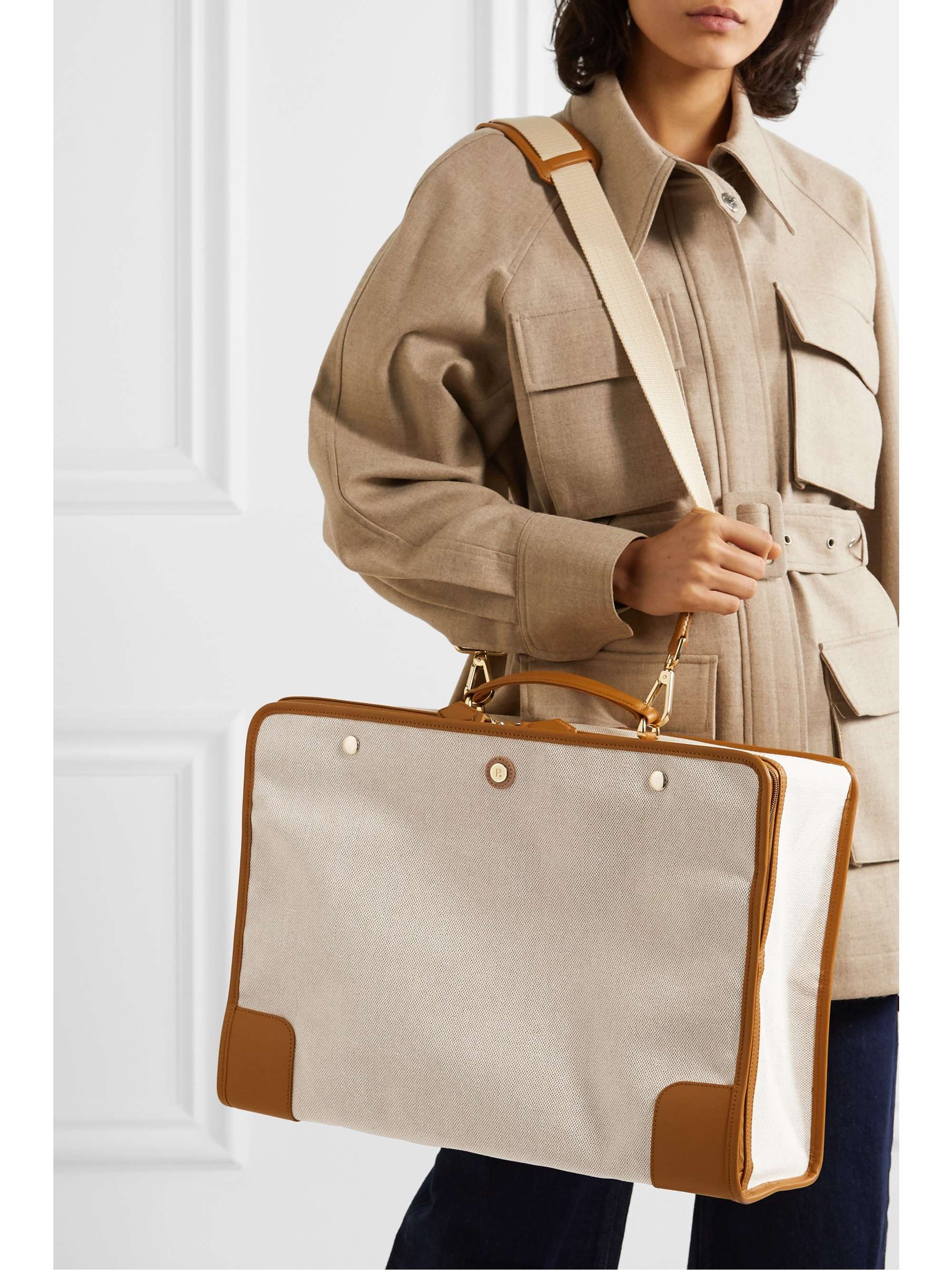 PARAVEL Stowaway collapsible leather-trimmed cotton-canvas suitcase