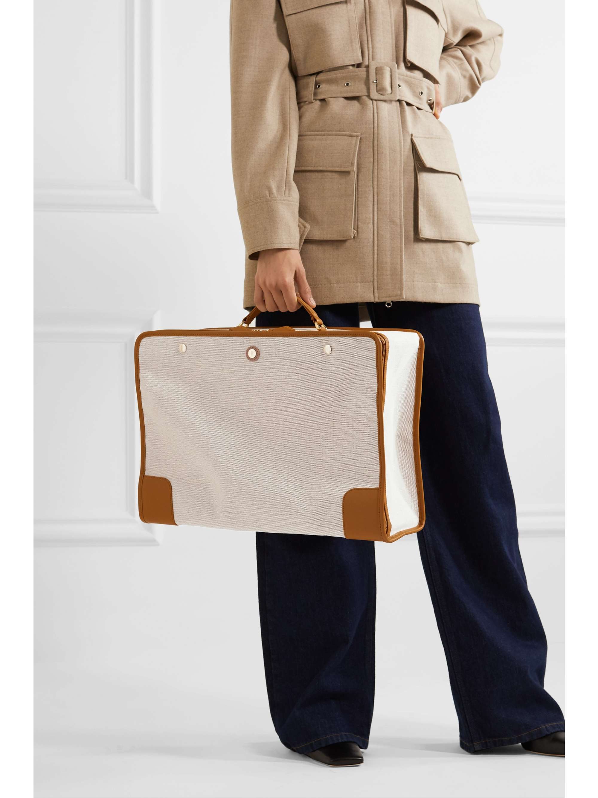 PARAVEL Stowaway collapsible leather-trimmed cotton-canvas suitcase