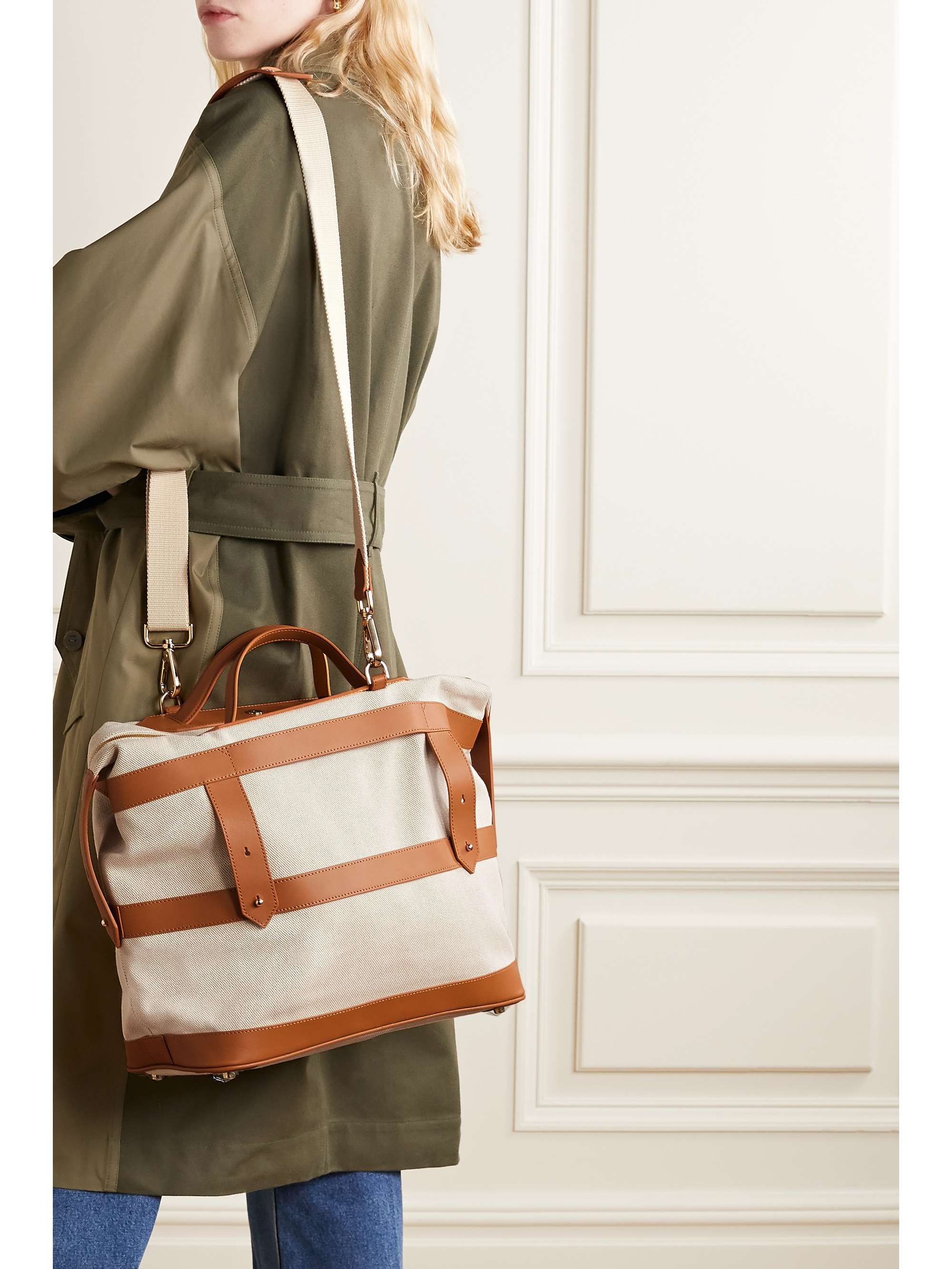 PARAVEL + NET SUSTAIN Weekender leather-trimmed cotton-canvas weekend bag