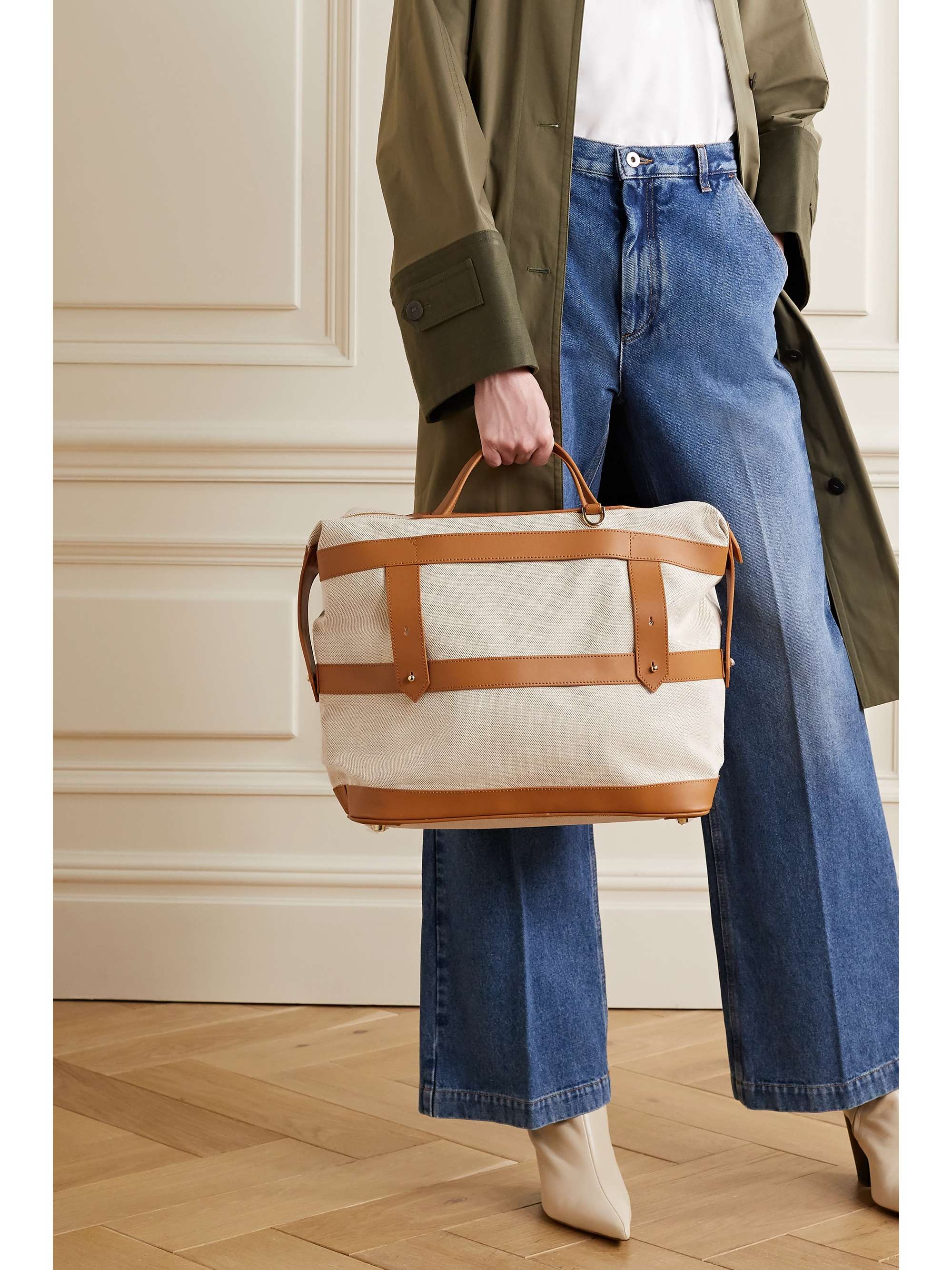 PARAVEL + NET SUSTAIN Weekender leather-trimmed cotton-canvas weekend bag