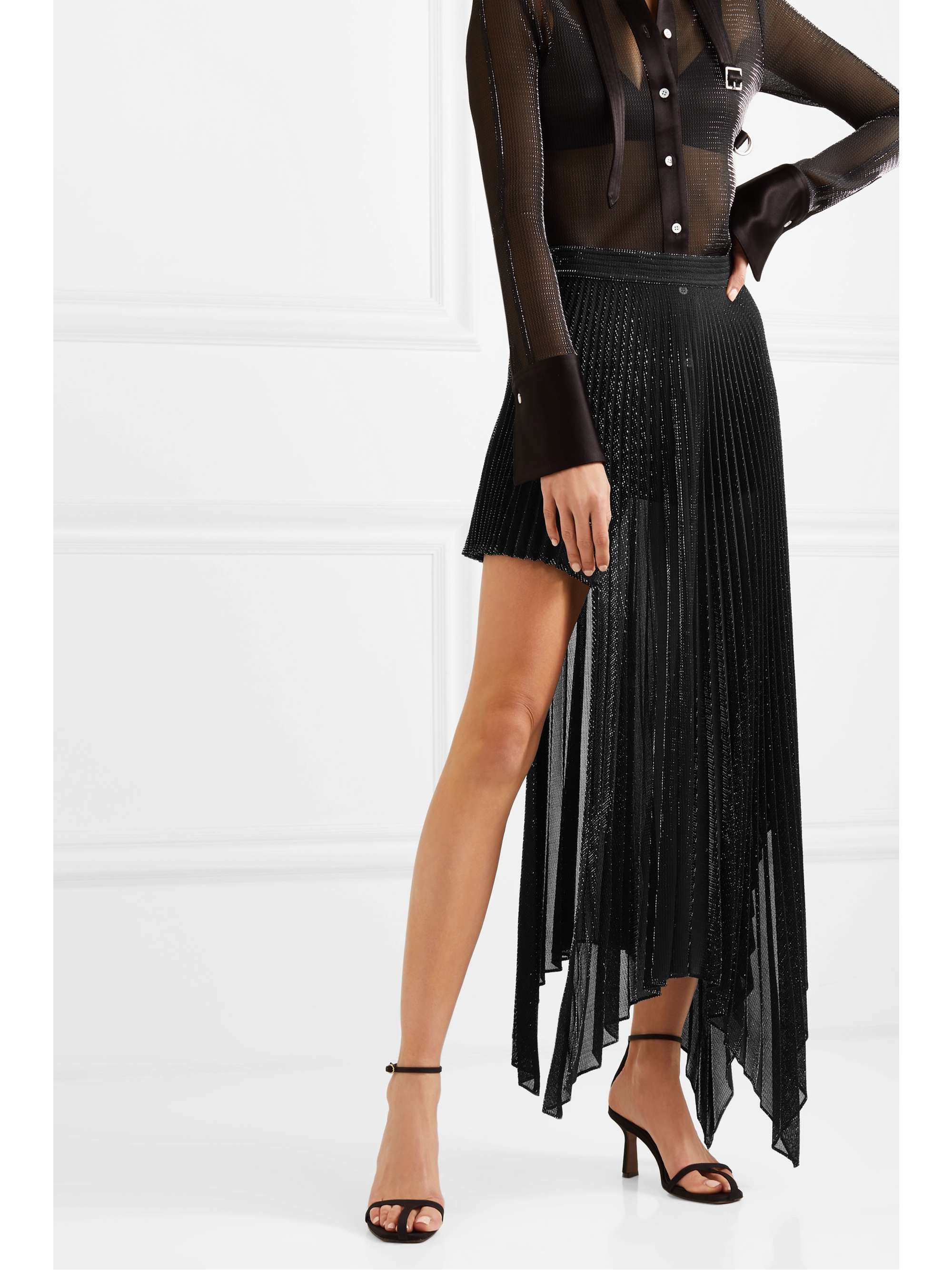 PETER DO Asymmetric pleated metallic voile skirt