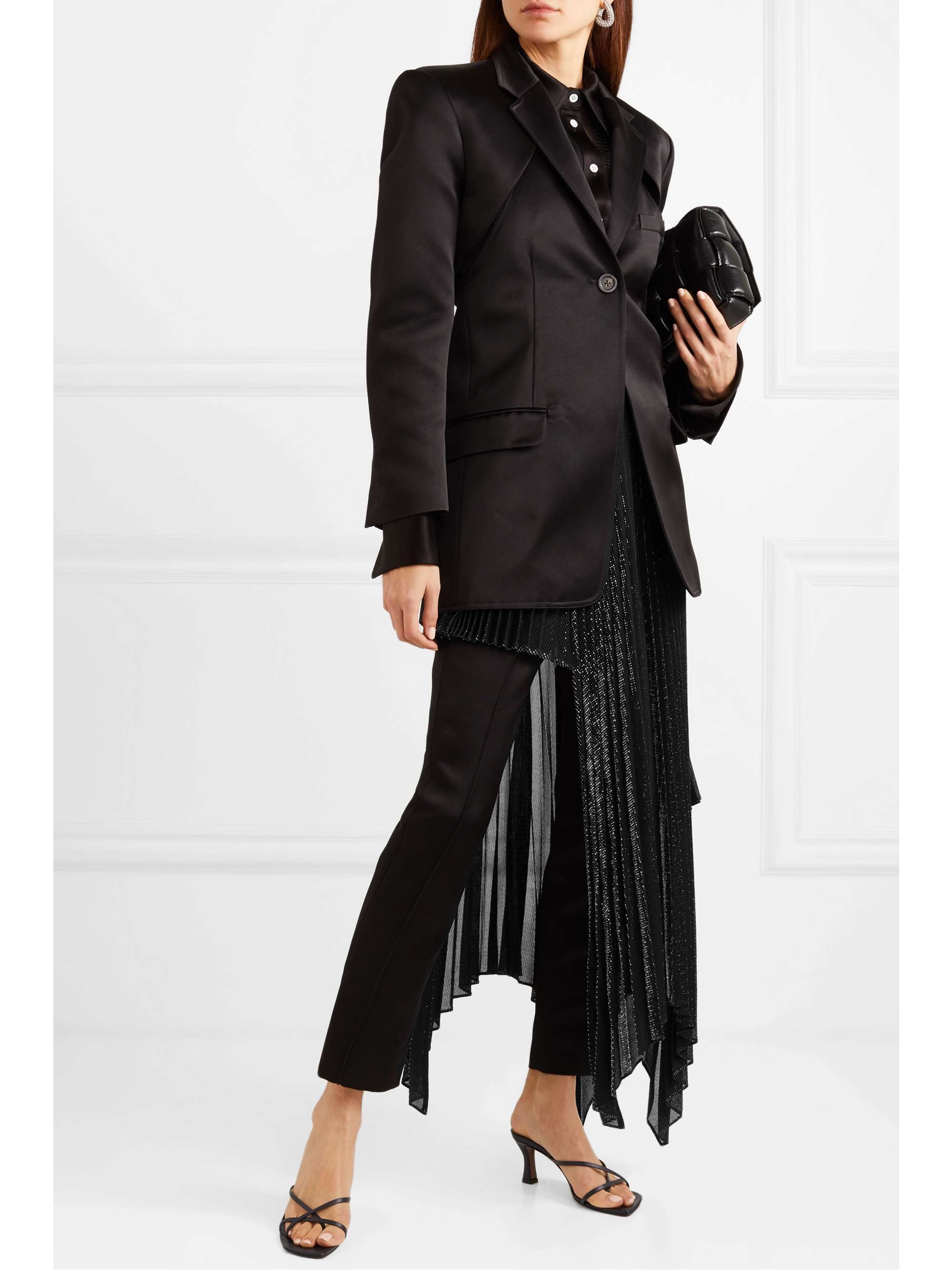PETER DO Asymmetric pleated metallic voile skirt