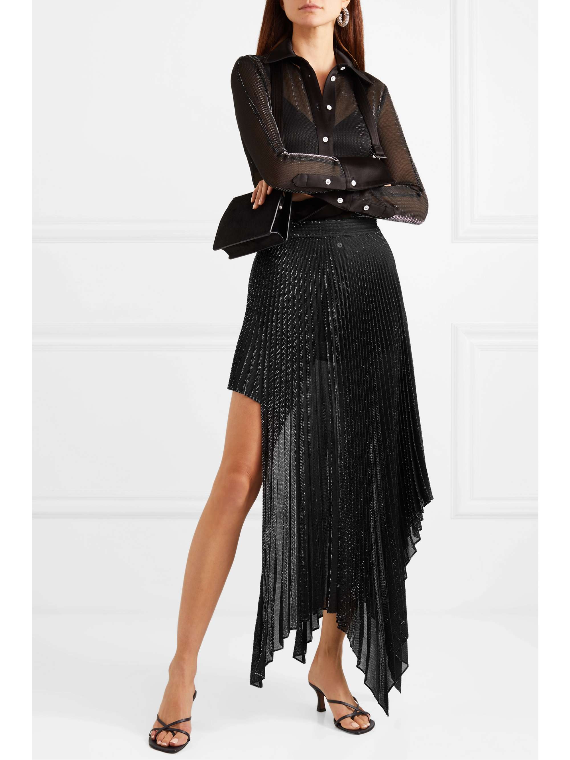 PETER DO Asymmetric pleated metallic voile skirt