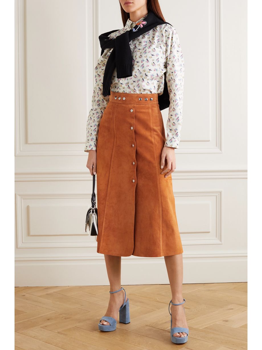 Orange Suede midi skirt | PRADA | NET-A-PORTER