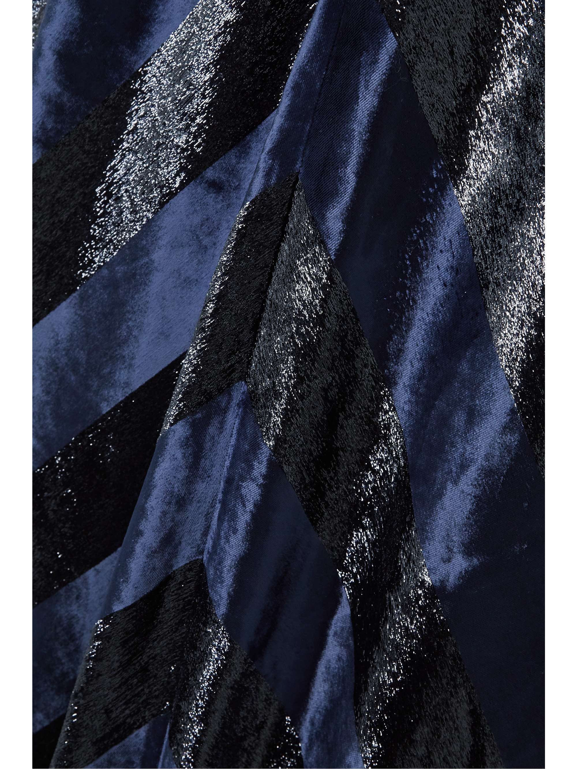 REBECCA VALLANCE Maison open-back striped metallic velvet midi dress