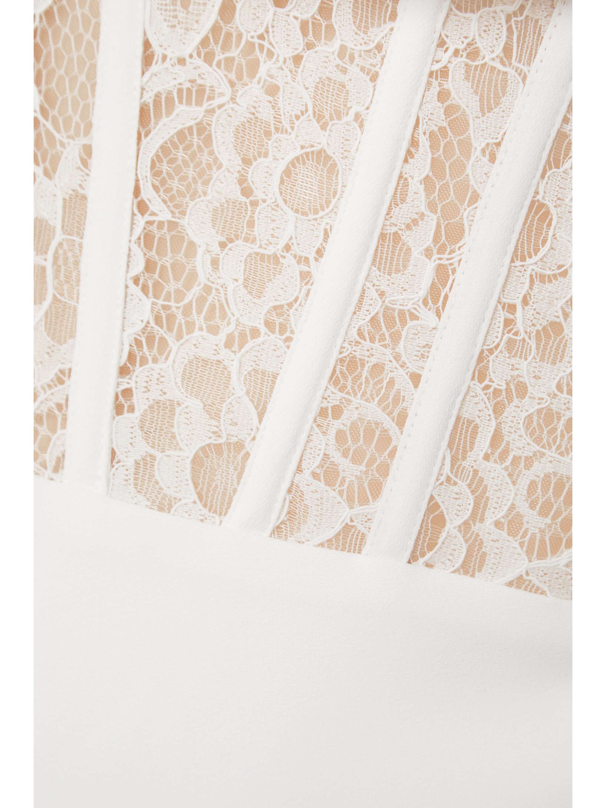 RASARIO Ruffled crepe, lace and tulle midi dress