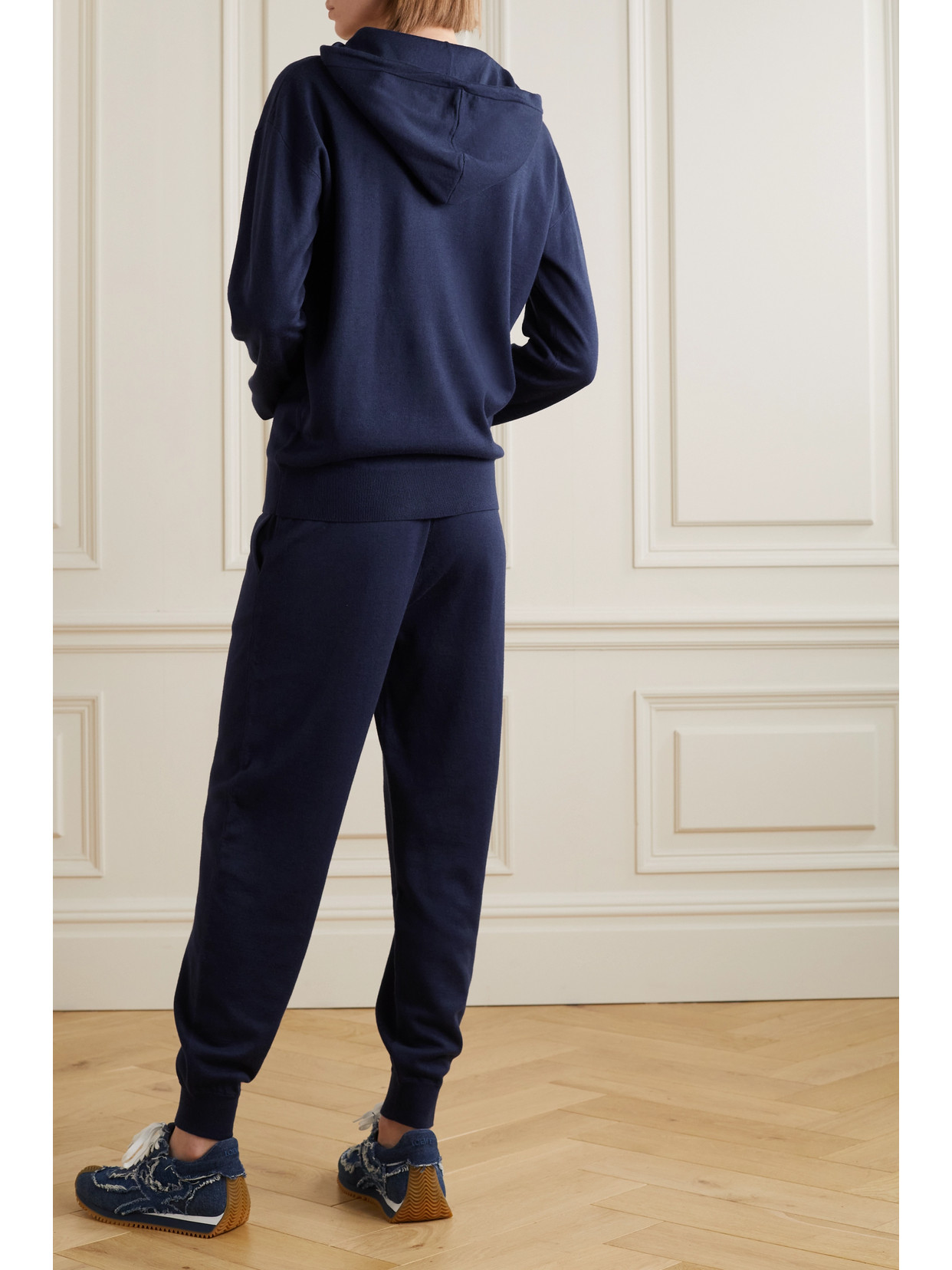 Shop Olivia Von Halle Gia Paris Silk And Cashmere-blend Hoodie And Track Pants Set In Indigo