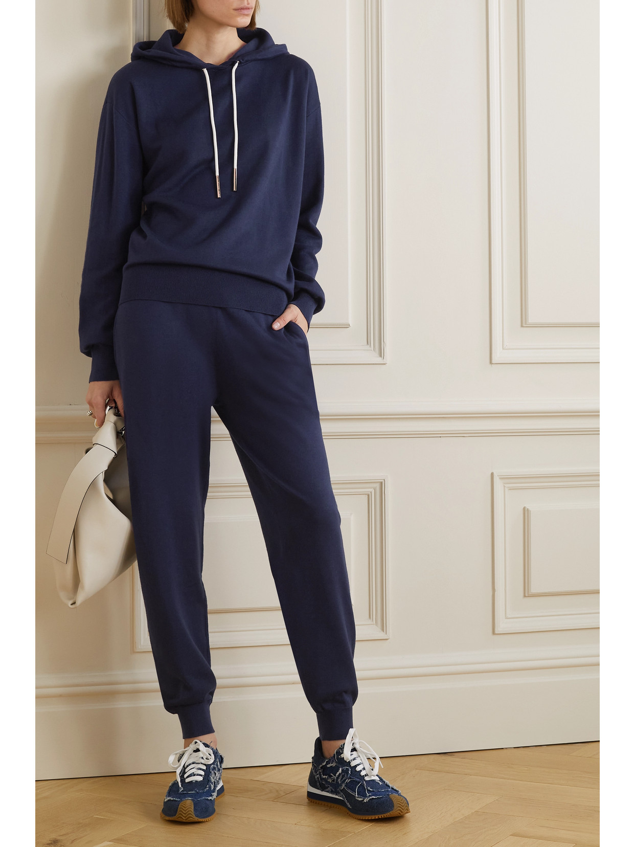 Shop Olivia Von Halle Gia Paris Silk And Cashmere-blend Hoodie And Track Pants Set In Indigo