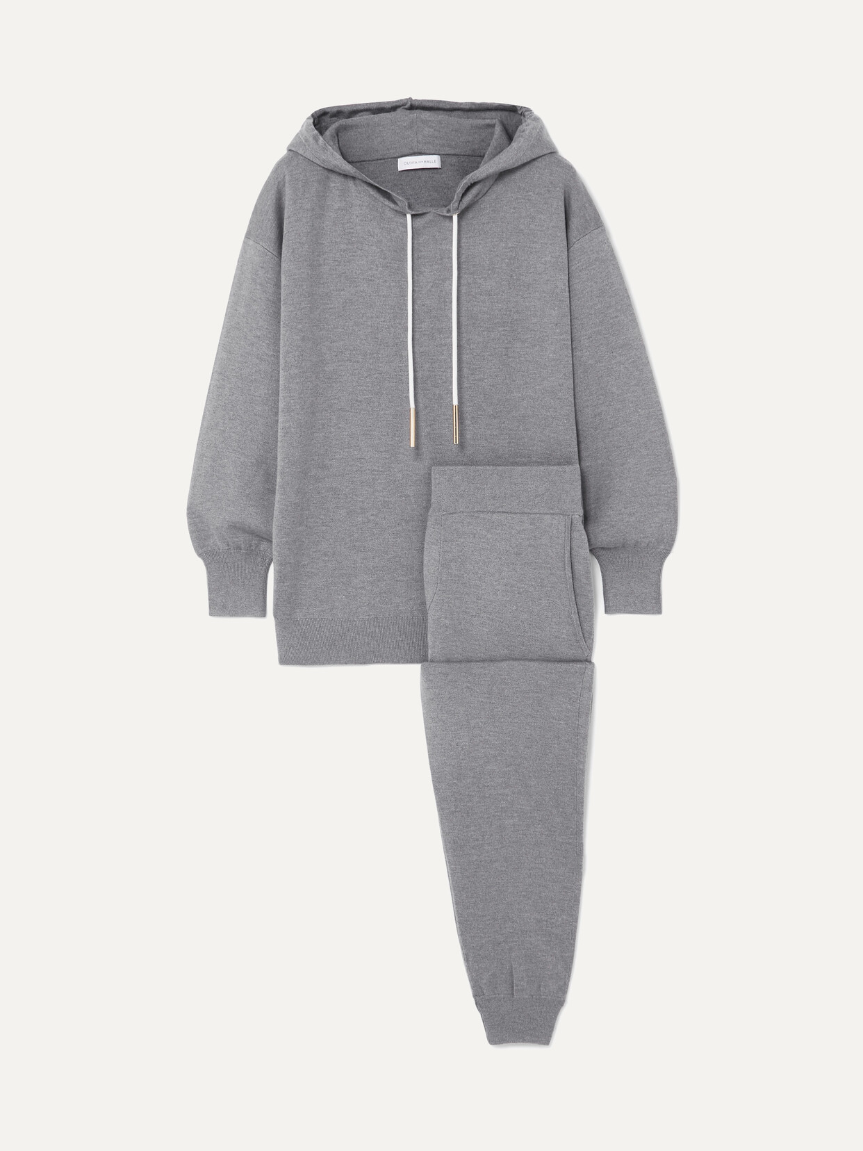 Shop Olivia Von Halle Gia London Silk And Cashmere-blend Hoodie And Track Pants Set In Gray