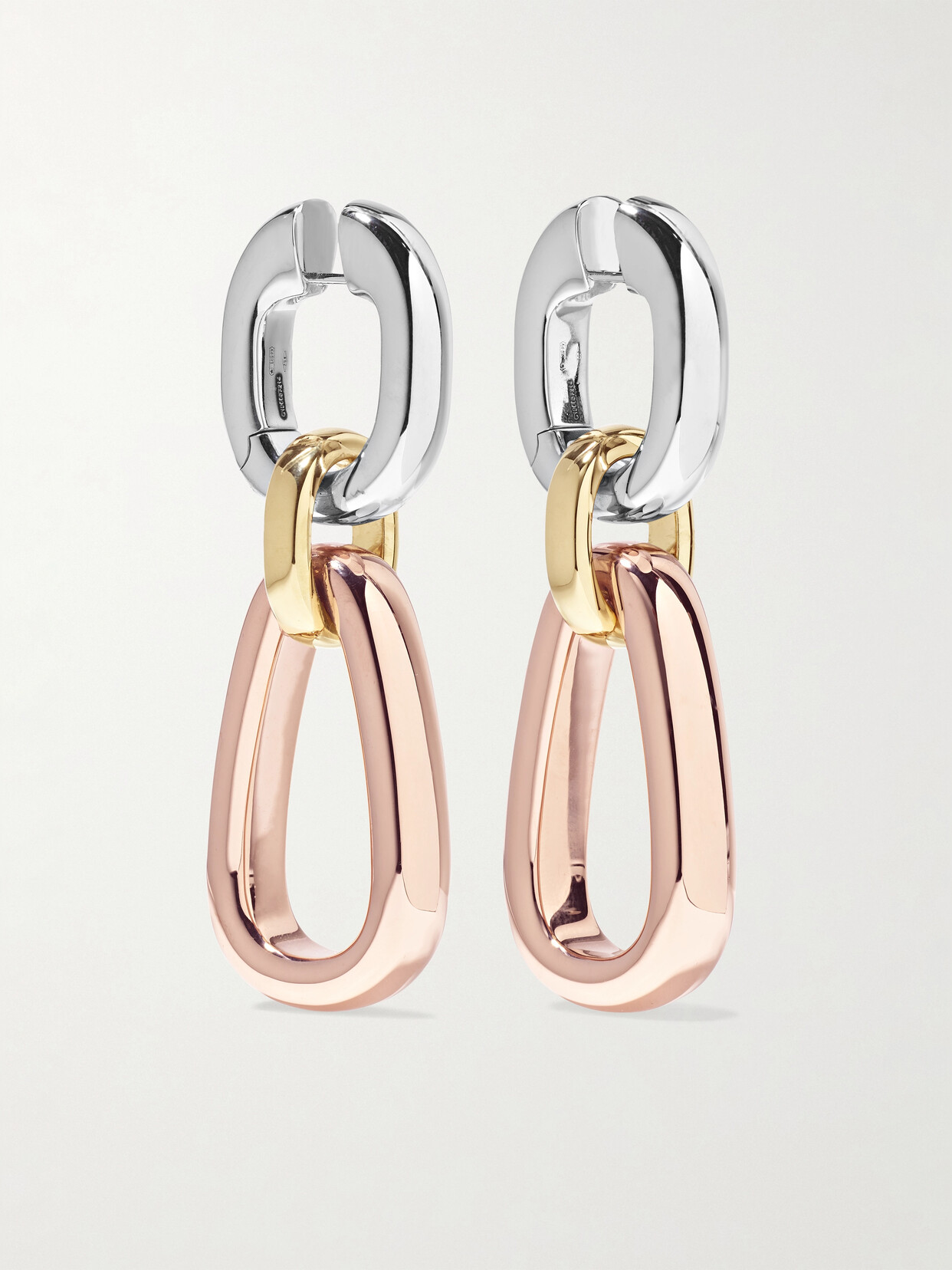 Shop Pomellato Iconica 18-karat Yellow And Rose Gold And Rhodium-plated Earrings