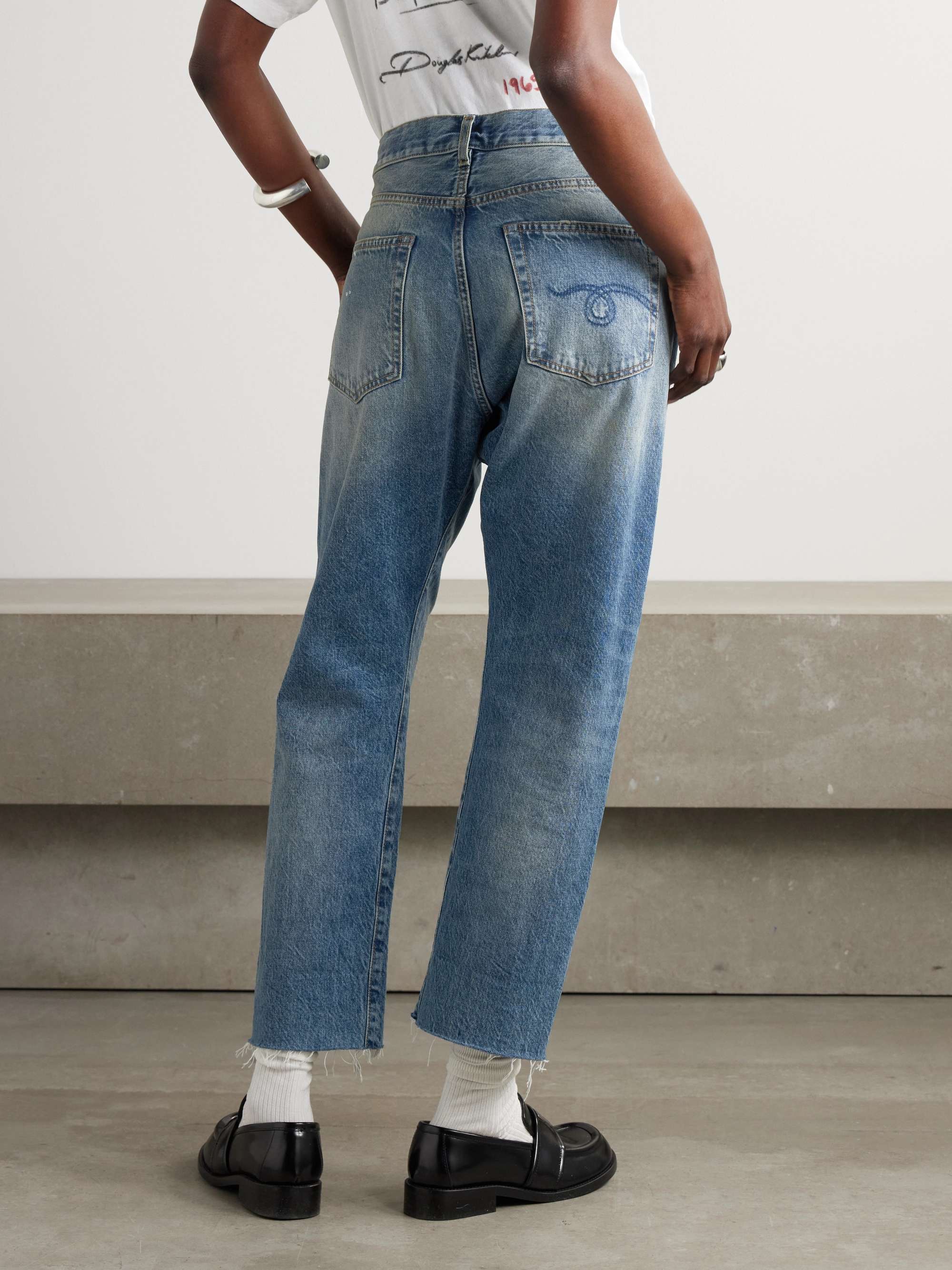 R13 Crossover asymmetric distressed high-rise wide-leg jeans