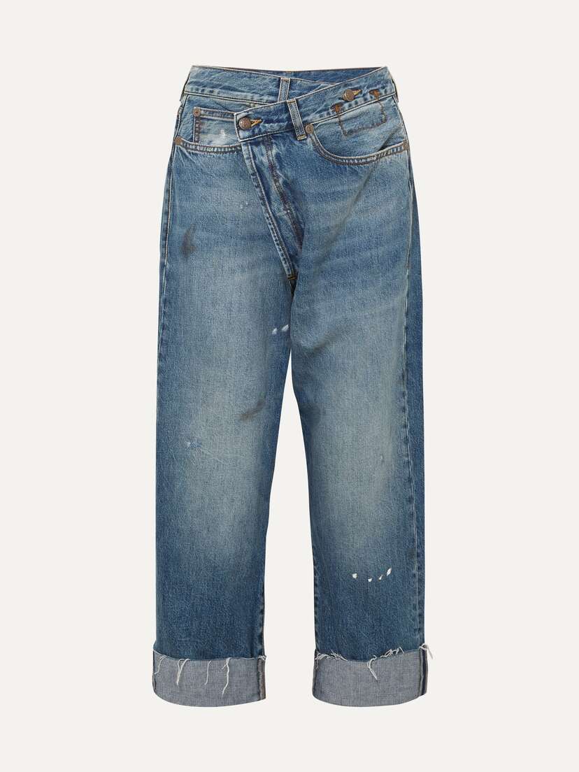 R13 Crossover Asymmetric Distressed High-rise Wide-leg Jeans