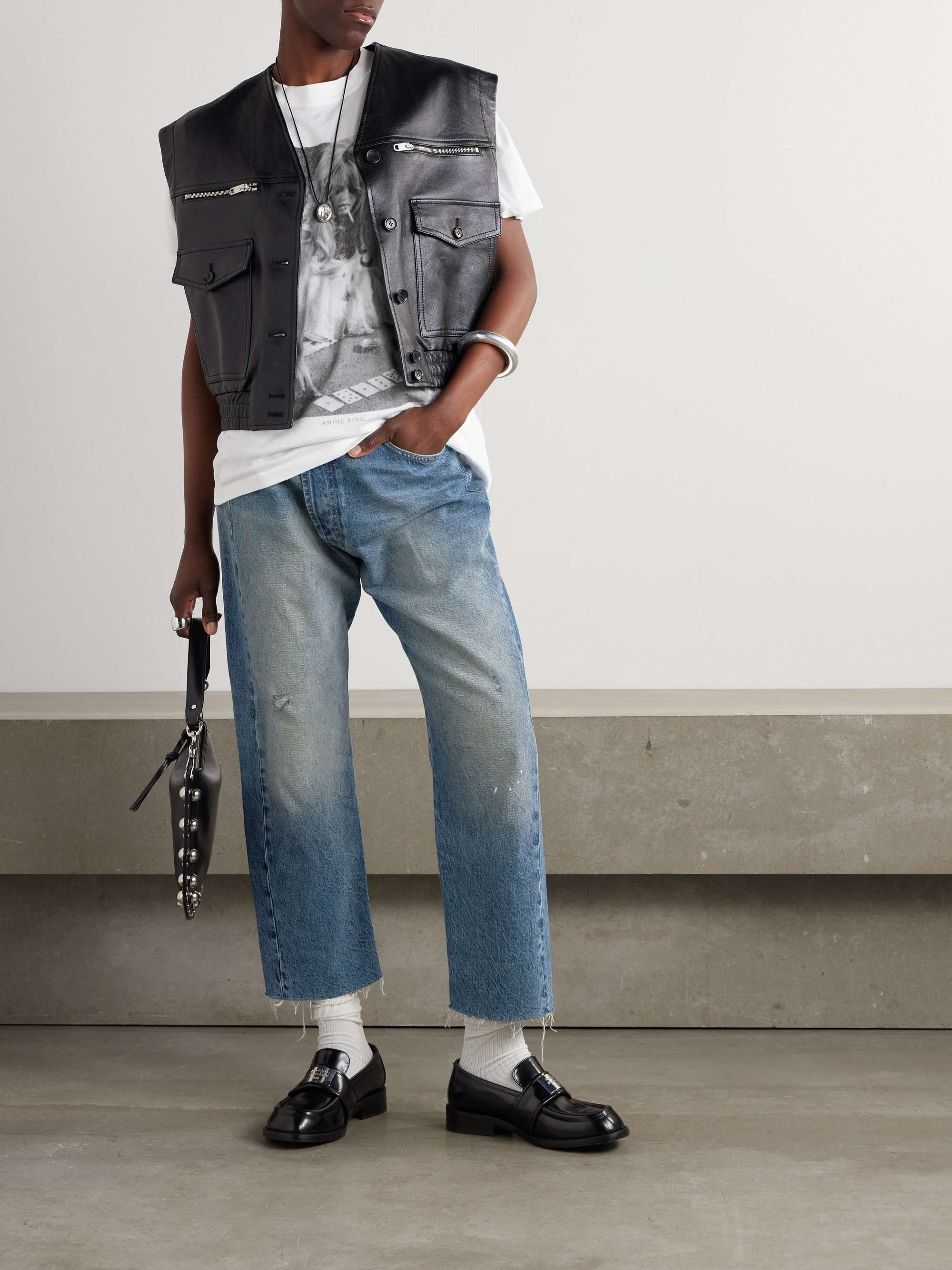 R13 Crossover asymmetric distressed high-rise wide-leg jeans