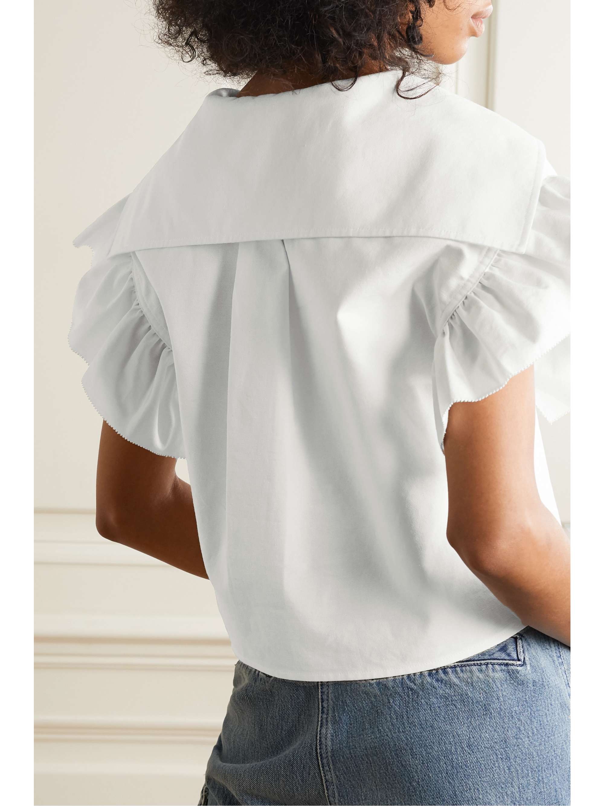 PUSHBUTTON Ruffled cotton-poplin blouse