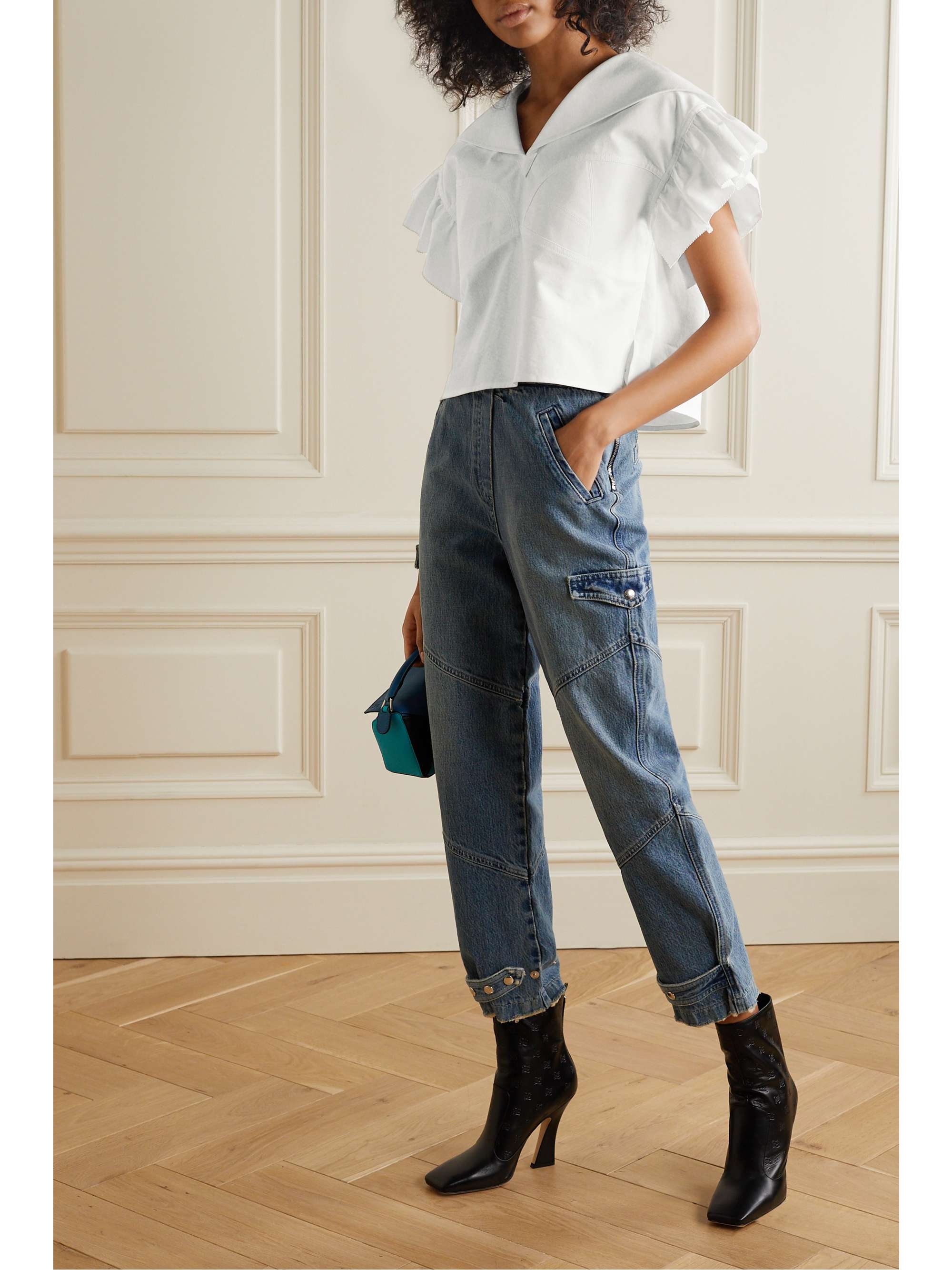PUSHBUTTON Ruffled cotton-poplin blouse