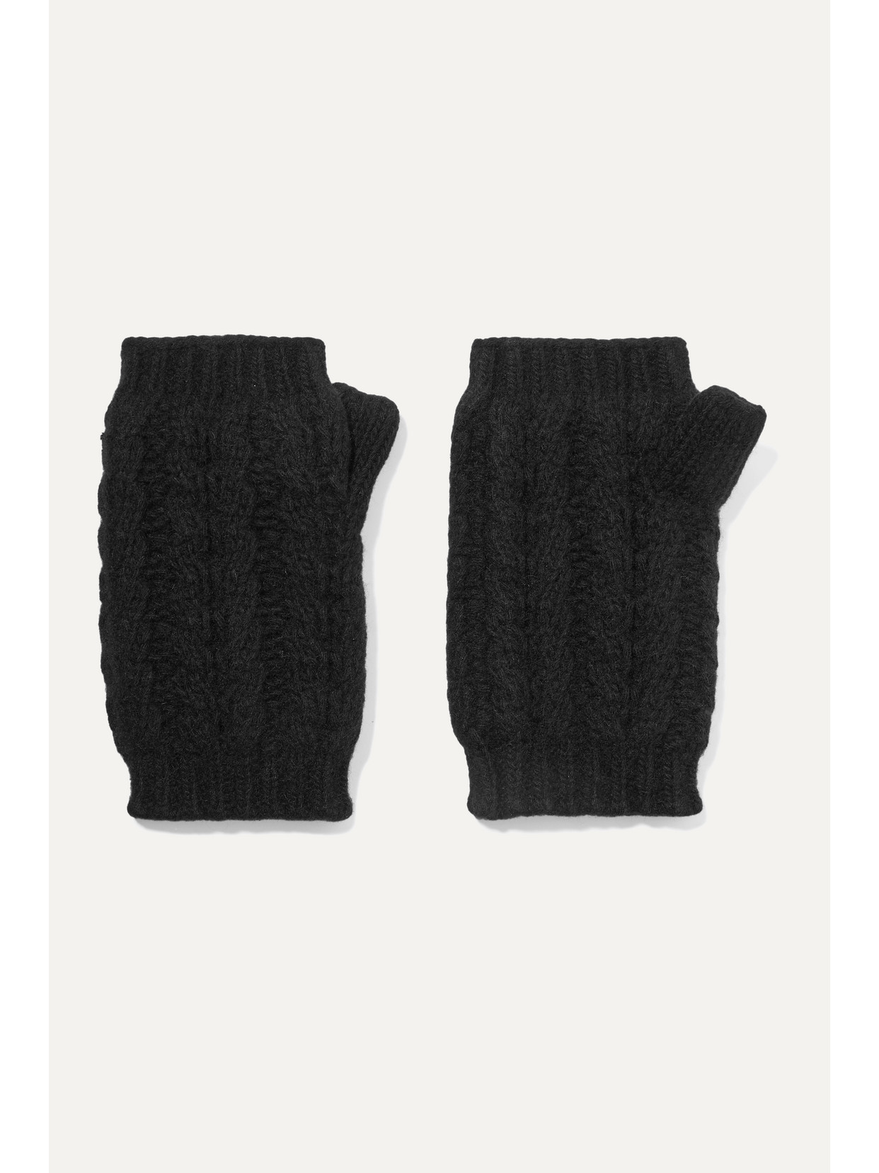 Portolano Faux Fur-trimmed Cable-knit Cashmere Beanie And Fingerless Gloves  Set In Black | ModeSens