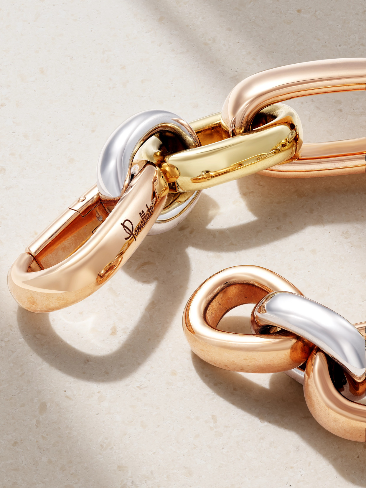 Shop Pomellato Iconica 18-karat Yellow And Rose Gold And Rhodium-plated Bracelet