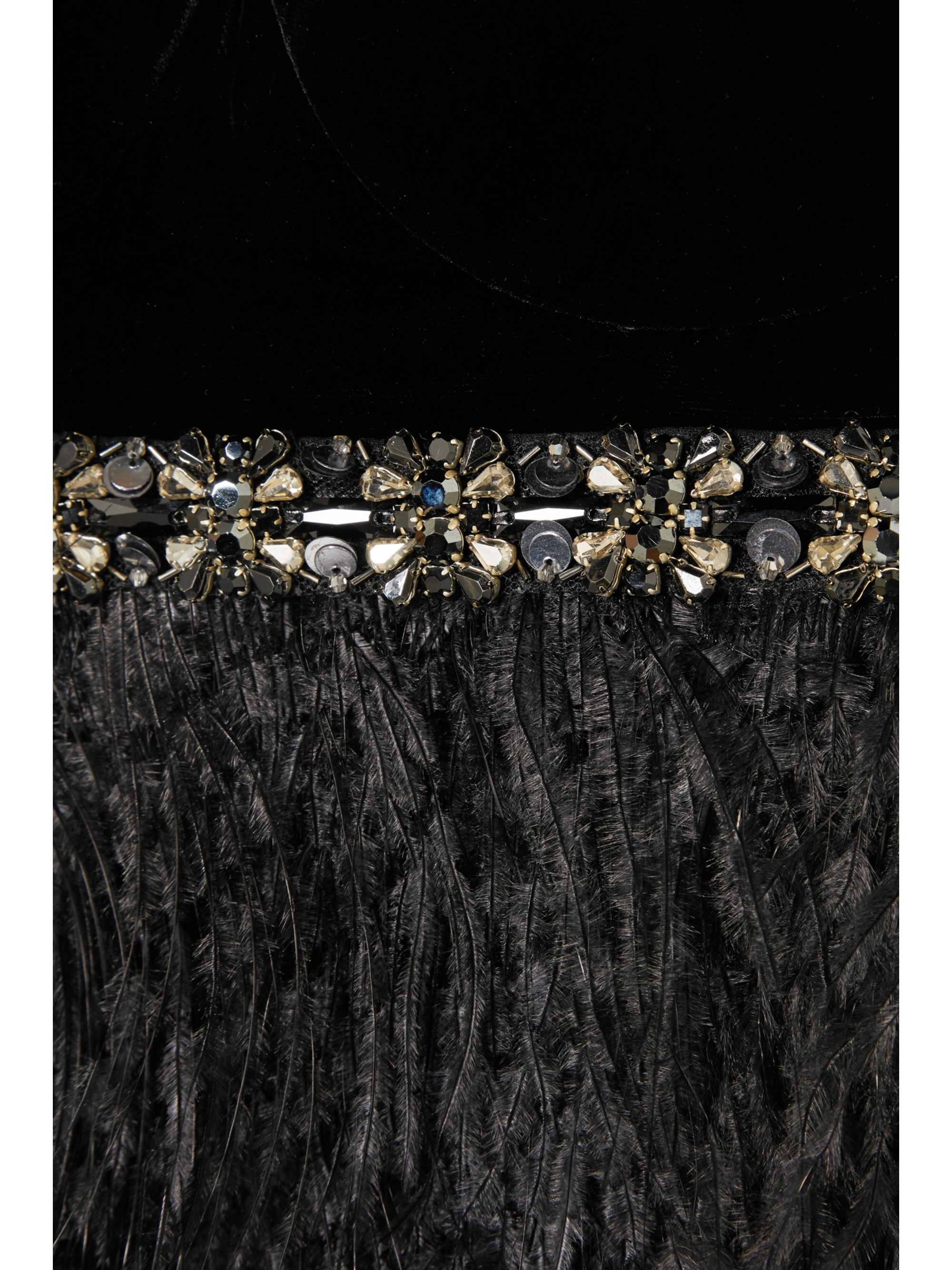 RALPH & RUSSO Embellished feather-trimmed velvet and crepe de chine mini dress