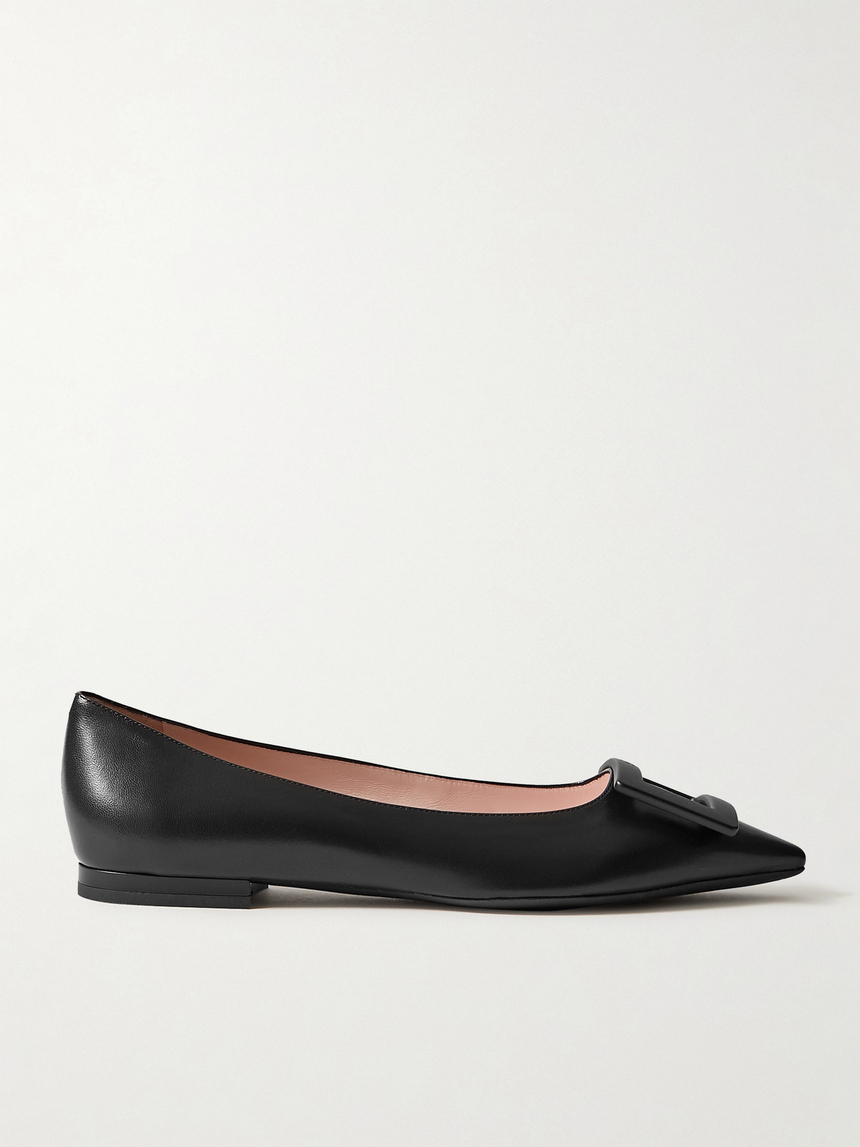 Shop Roger Vivier Gommettine Buckled Leather Ballet Flats In Black