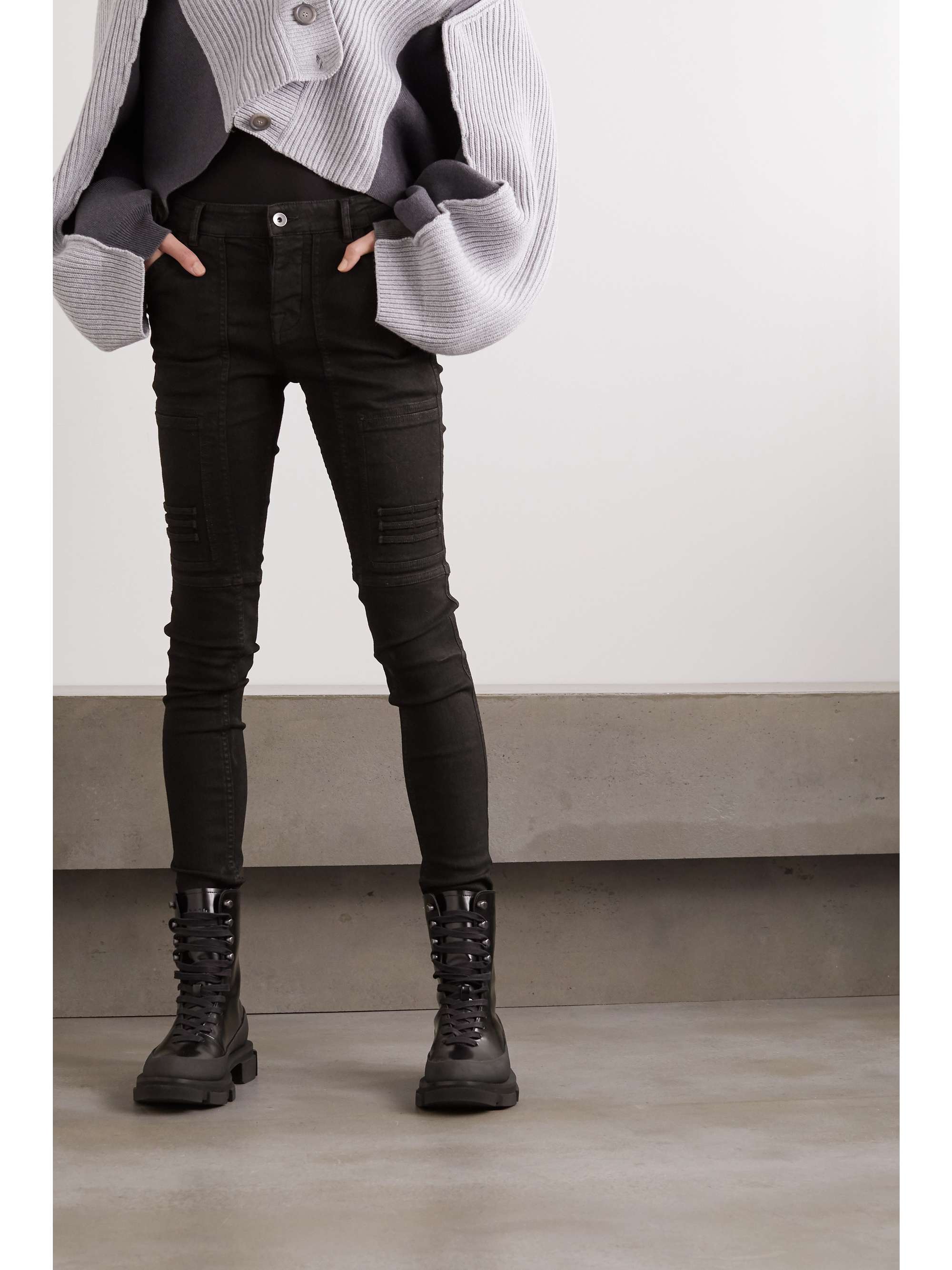 RICK OWENS Nagakin paneled mid-rise skinny jeans